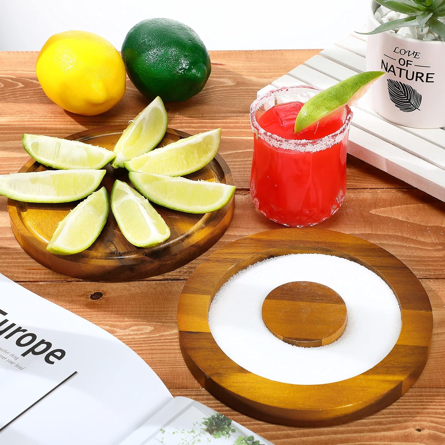 Bar Glass Rimmer for Margarita and Cocktail Sugar and Salt Wooden Rimmer with Lid for Wide Glasses up to 5 Inch, Bar Cart Accessories Bartender Tool Salt Storage - Image 5