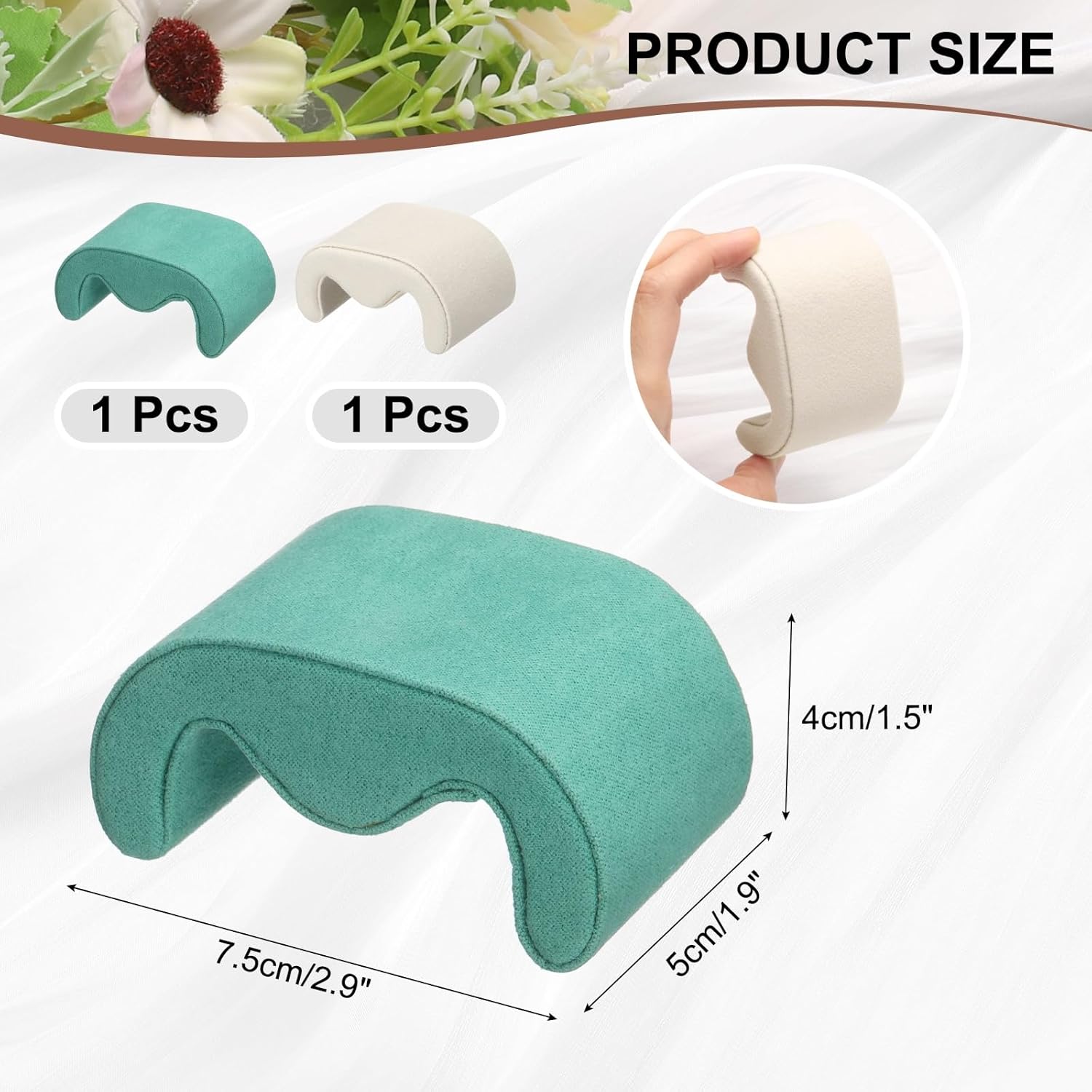 2pcs Watch Case Pillows, m Shaped Watch Display Pillow Velvet Watch Cushion Replacement for Watch Bracelet Display Storage Beige Green - Image 2