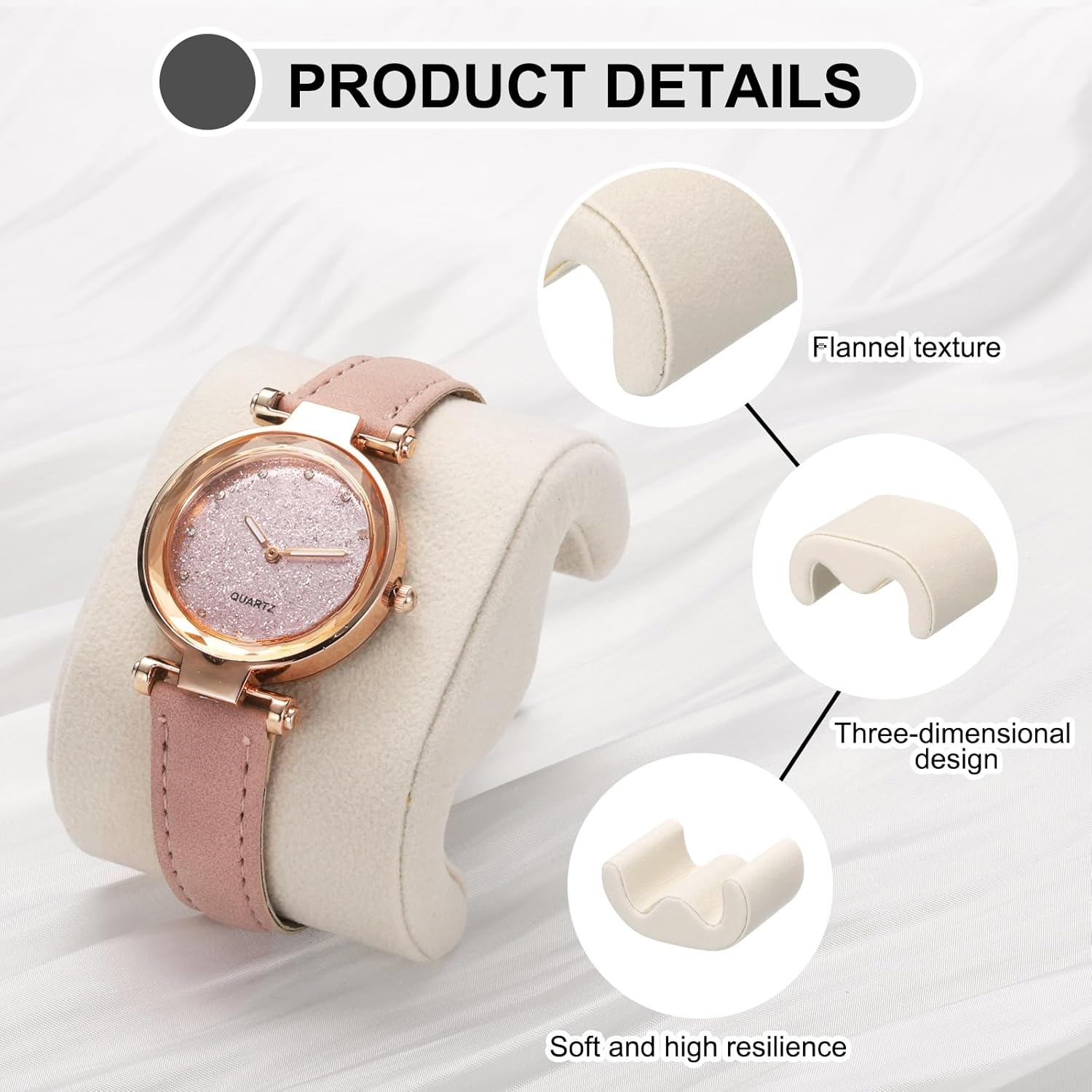 2pcs Watch Case Pillows, m Shaped Watch Display Pillow Velvet Watch Cushion Replacement for Watch Bracelet Display Storage Beige Green - Image 3