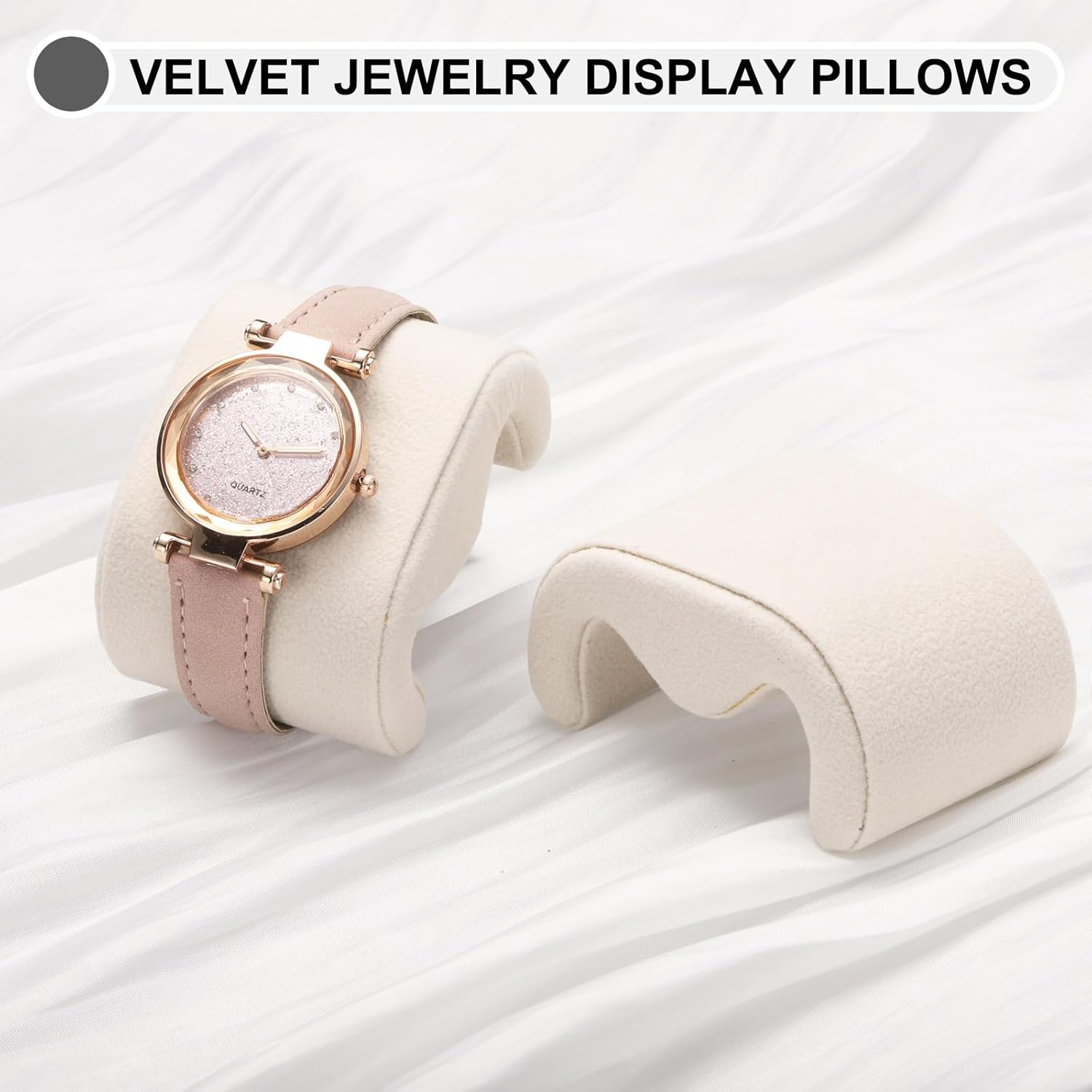 2pcs Watch Case Pillows, m Shaped Watch Display Pillow Velvet Watch Cushion Replacement for Watch Bracelet Display Storage Beige Green - Image 4