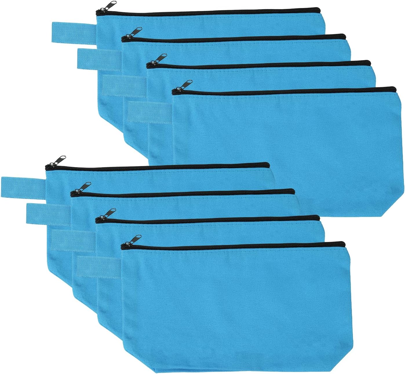 8 Pcs Cotton Canvas Makeup Bag, 7.5x5.1 Makeup Pouch with Zipper and Strap, Multipurpose Plain Toiletry Zipper Pouches Blank DIY Craft Pencil Bag for Women Teens, Light Blue - Image 1