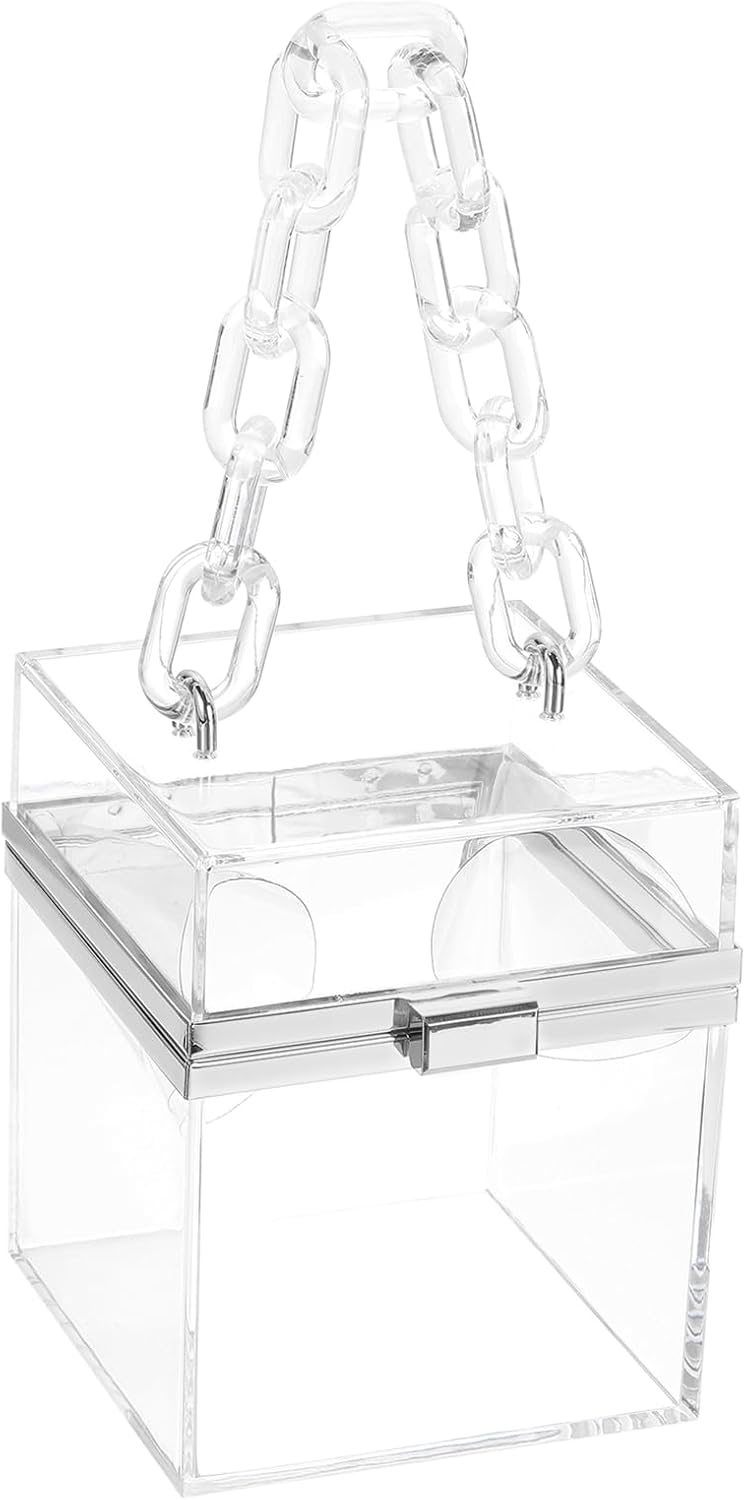 Women Acrylic Clear Clutch Purses Square Evening Handbag Box Purse for Wedding Prom Party, Transparent/Silver - Image 1