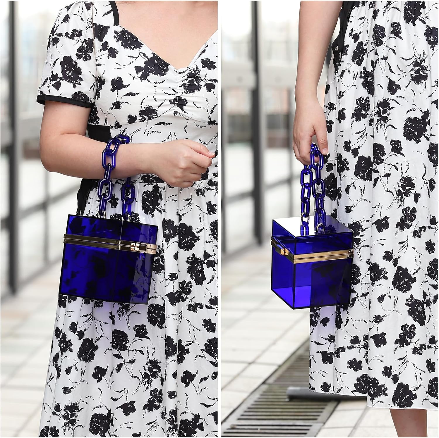 Women Acrylic Clear Clutch Purses Square Evening Handbag Box Purse for Wedding Prom Party, Transparent/Silver - Image 2