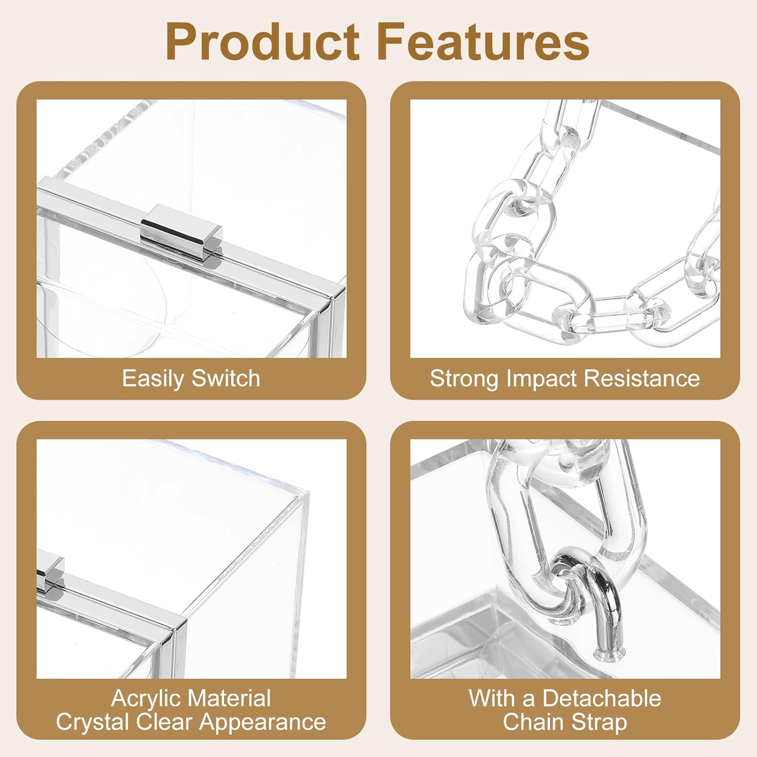 Women Acrylic Clear Clutch Purses Square Evening Handbag Box Purse for Wedding Prom Party, Transparent/Silver - Image 4