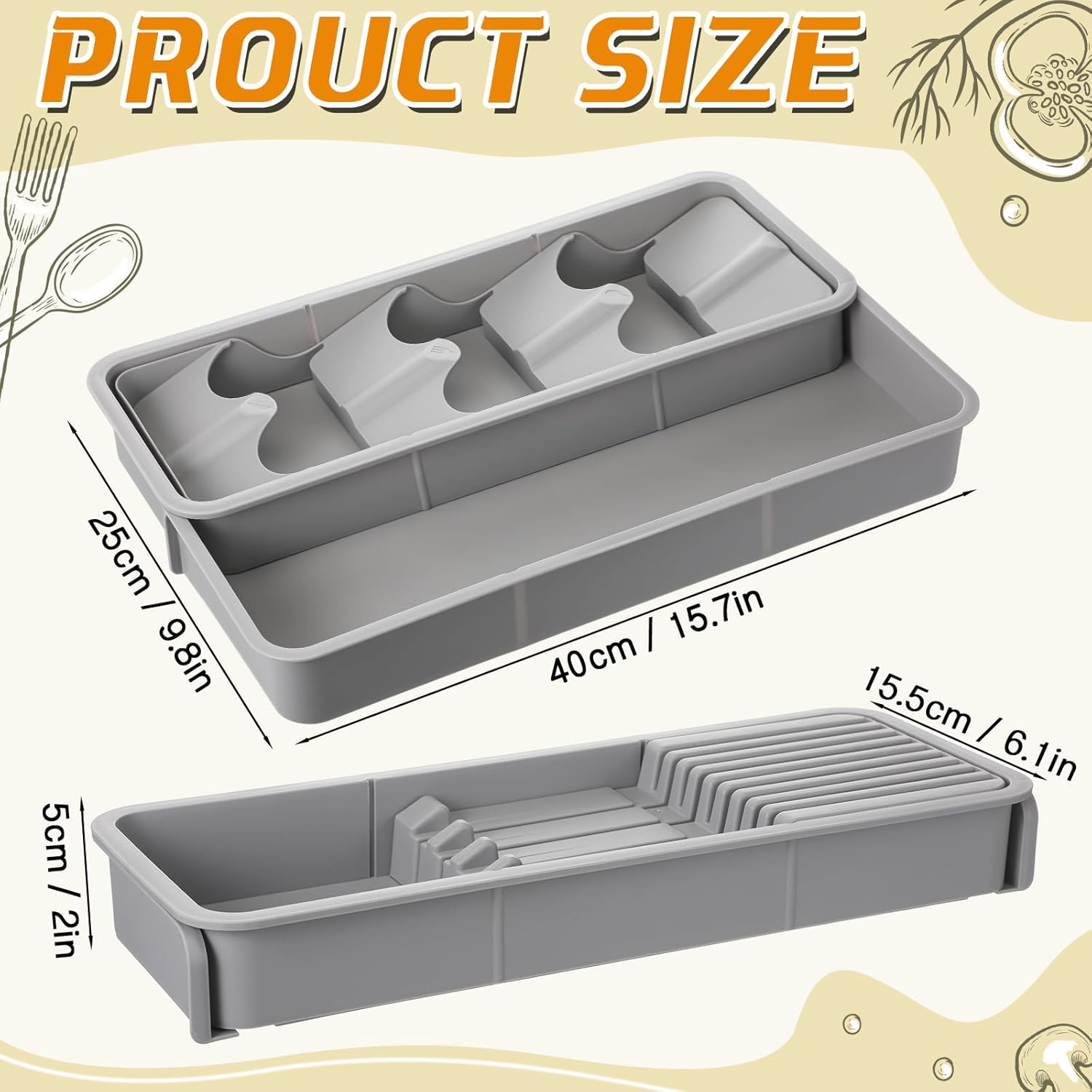 2 Pcs Knife & Silverware Drawer Organizer Holds 9 Knives with Flatware Tray Drawer Store Compact Utensil Organizer For Kitchen Silverware - Image 2