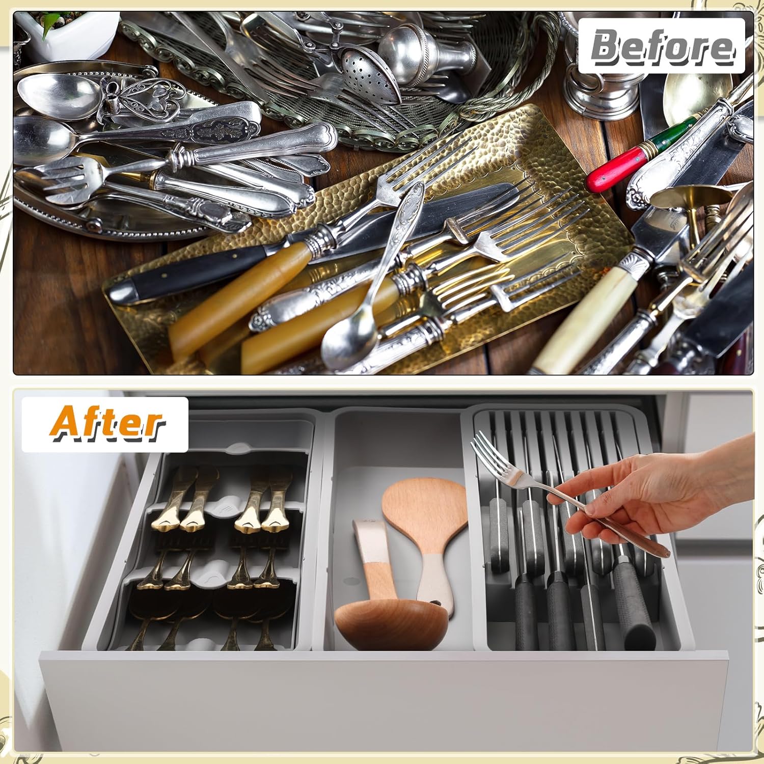 2 Pcs Knife & Silverware Drawer Organizer Holds 9 Knives with Flatware Tray Drawer Store Compact Utensil Organizer For Kitchen Silverware - Image 5