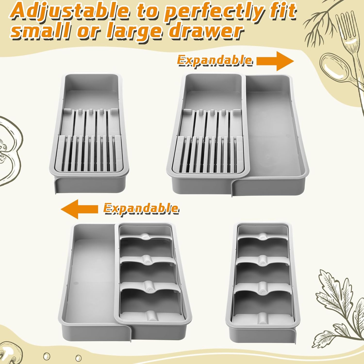 2 Pcs Knife & Silverware Drawer Organizer Holds 9 Knives with Flatware Tray Drawer Store Compact Utensil Organizer For Kitchen Silverware - Image 6