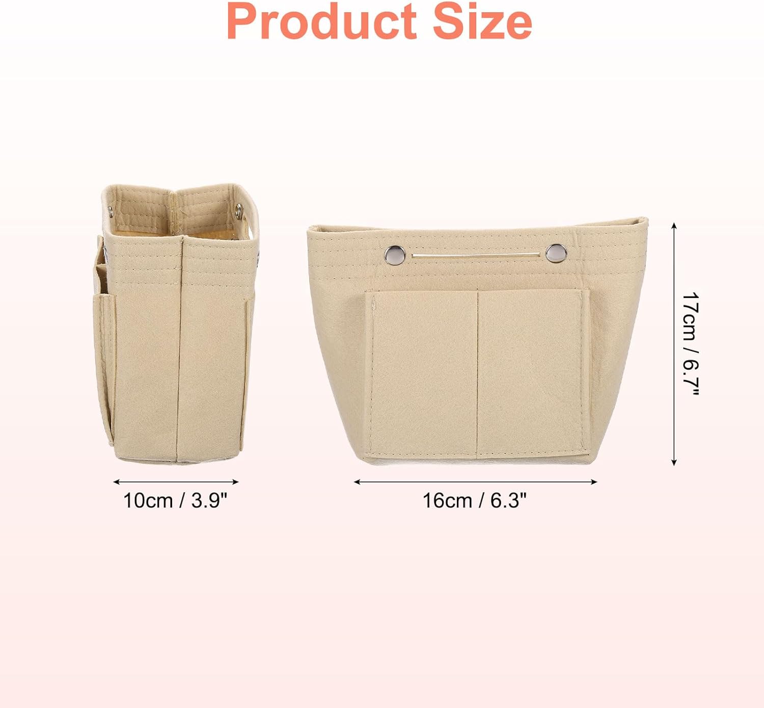 Purse Organizer Insert, Portable Felt Organizer Bags with Snap Multiple Compartments Purse Liner for Domed Satchel, Tote Bag, Handbag Shaper (7