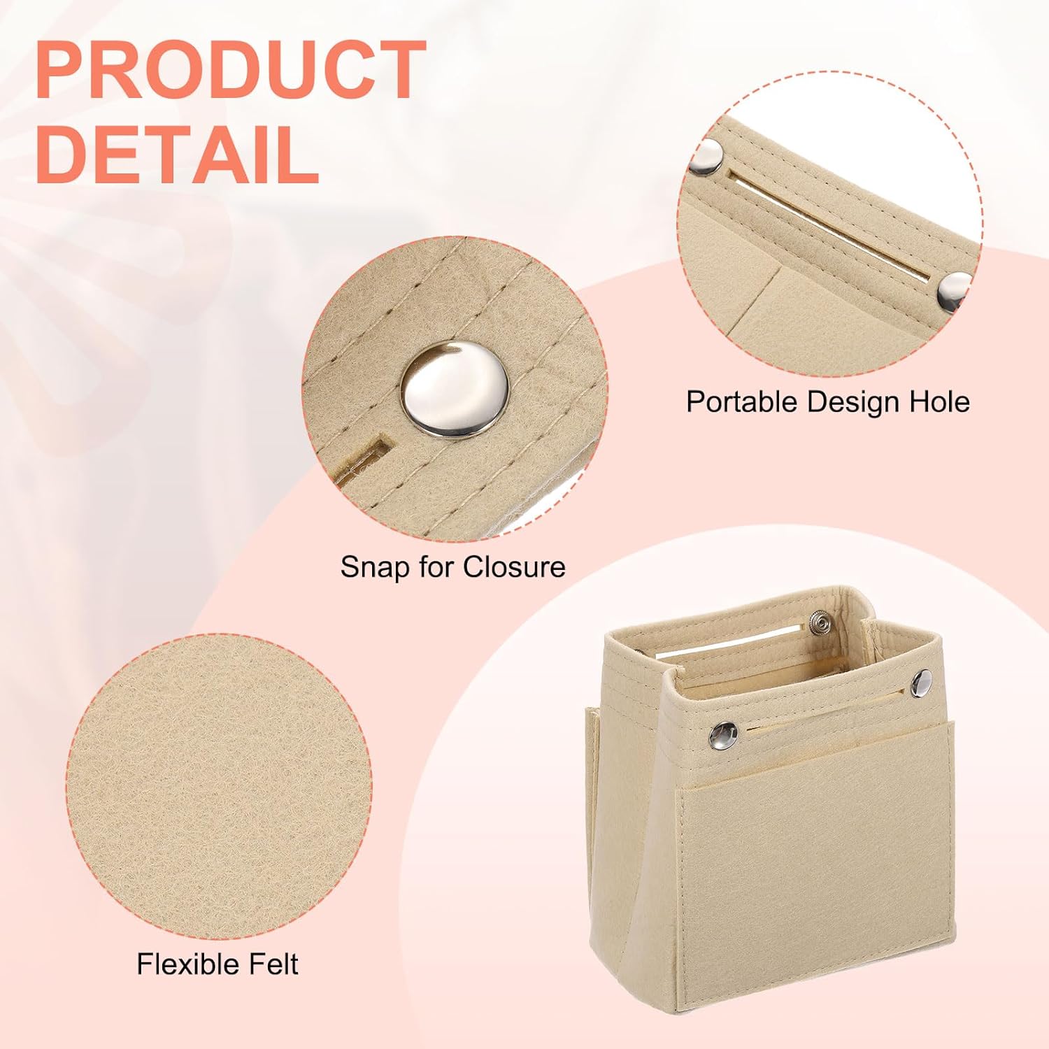 Purse Organizer Insert, Portable Felt Organizer Bags with Snap Multiple Compartments Purse Liner for Domed Satchel, Tote Bag, Handbag Shaper (7