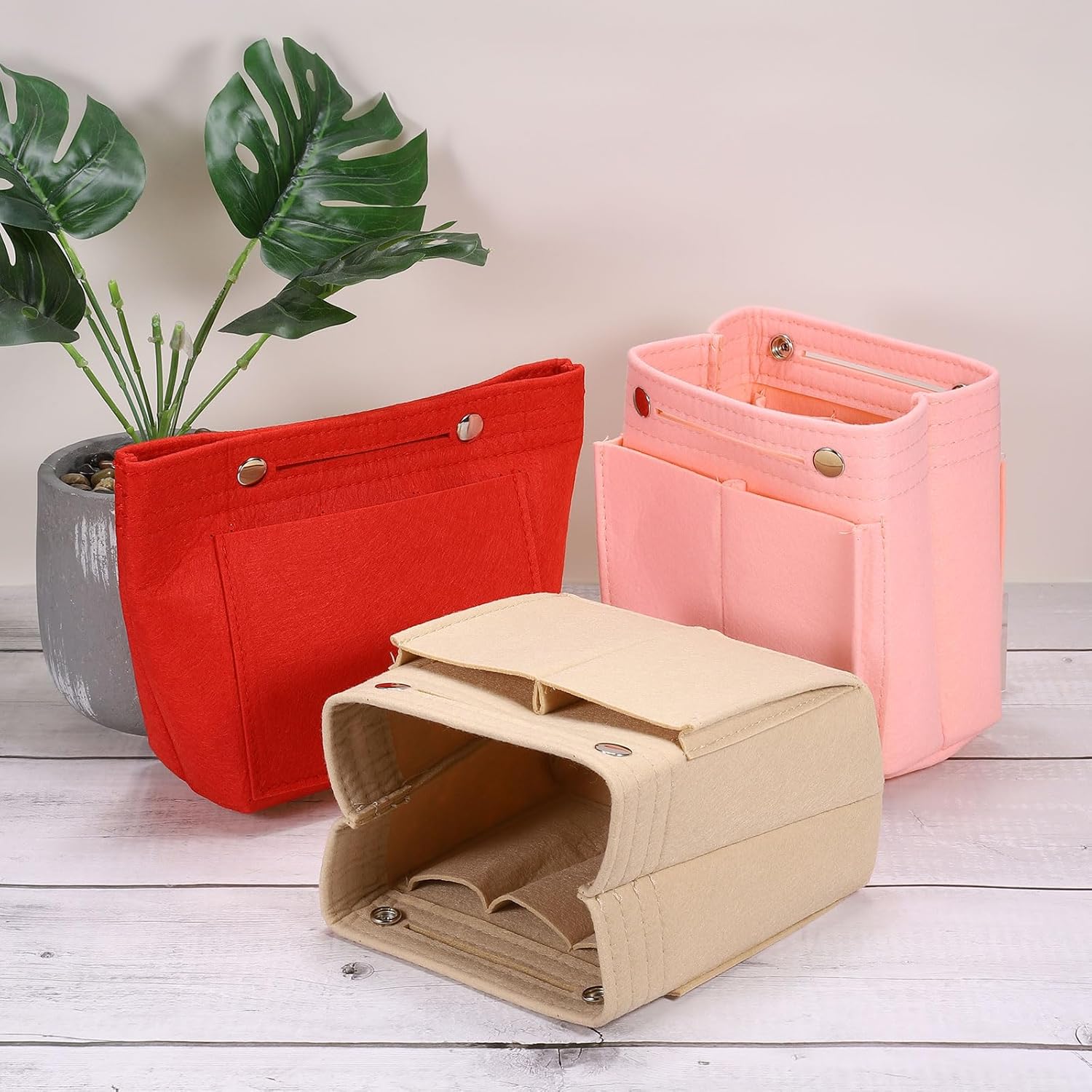 Purse Organizer Insert, Portable Felt Organizer Bags with Snap Multiple Compartments Purse Liner for Domed Satchel, Tote Bag, Handbag Shaper (7