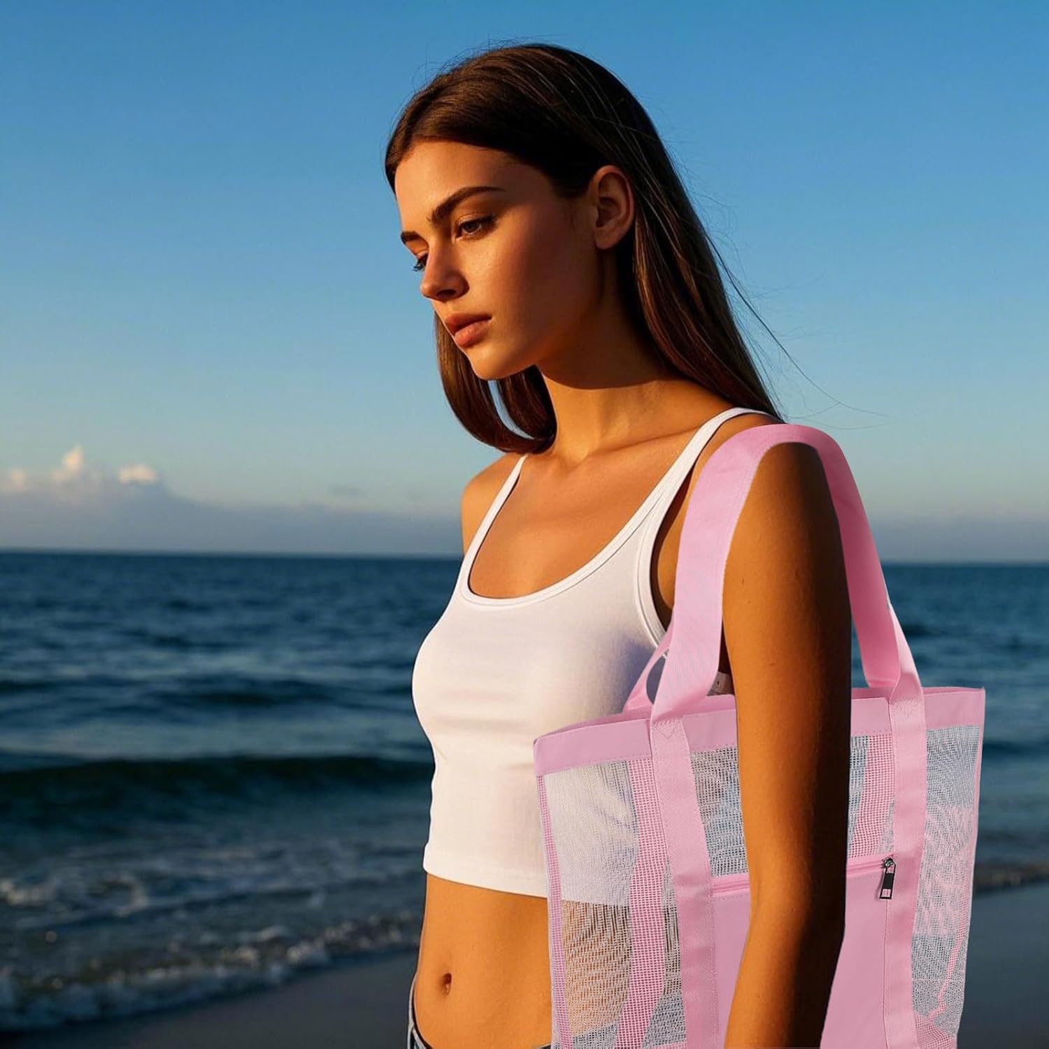 Mesh Beach Tote Bag, 1Pcs 13