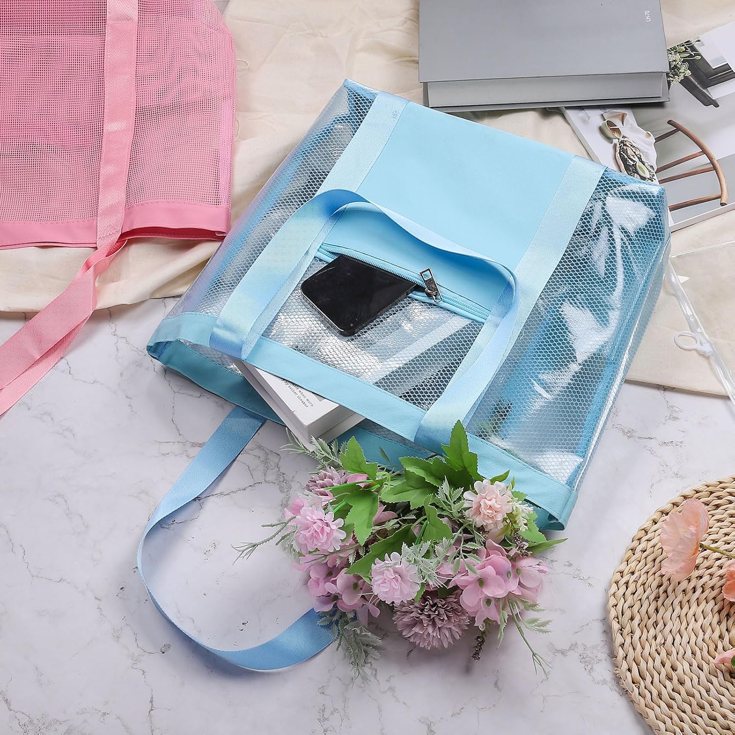 Mesh Beach Tote Bag, 1Pcs 13
