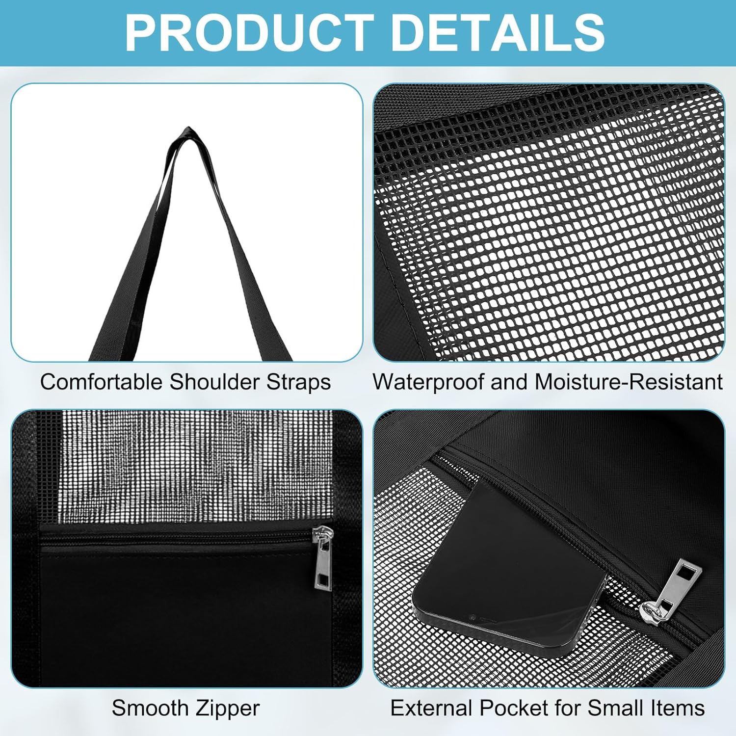 Mesh Beach Tote Bag, 1Pcs 13