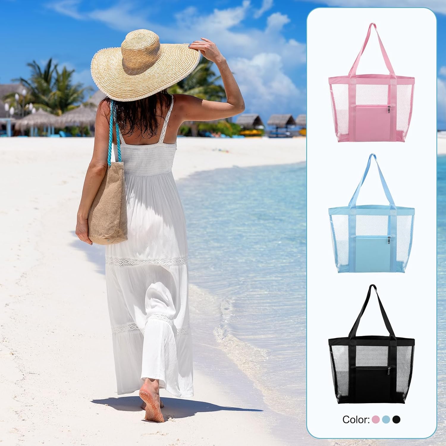 Mesh Beach Tote Bag, 1Pcs 13