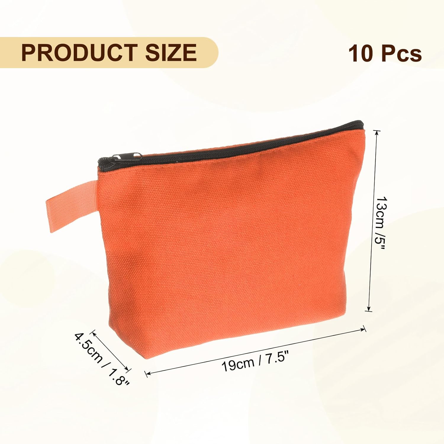 Canvas Makeup Bags, 10pcs Travel Cosmetic Bags Bulk, Multipurpose Plain Toiletry Zipper Pouches Blank DIY Craft Bags Pencil Bag for Women Teens, Orange(7.5 x 5 x 1.8inch) - Image 2