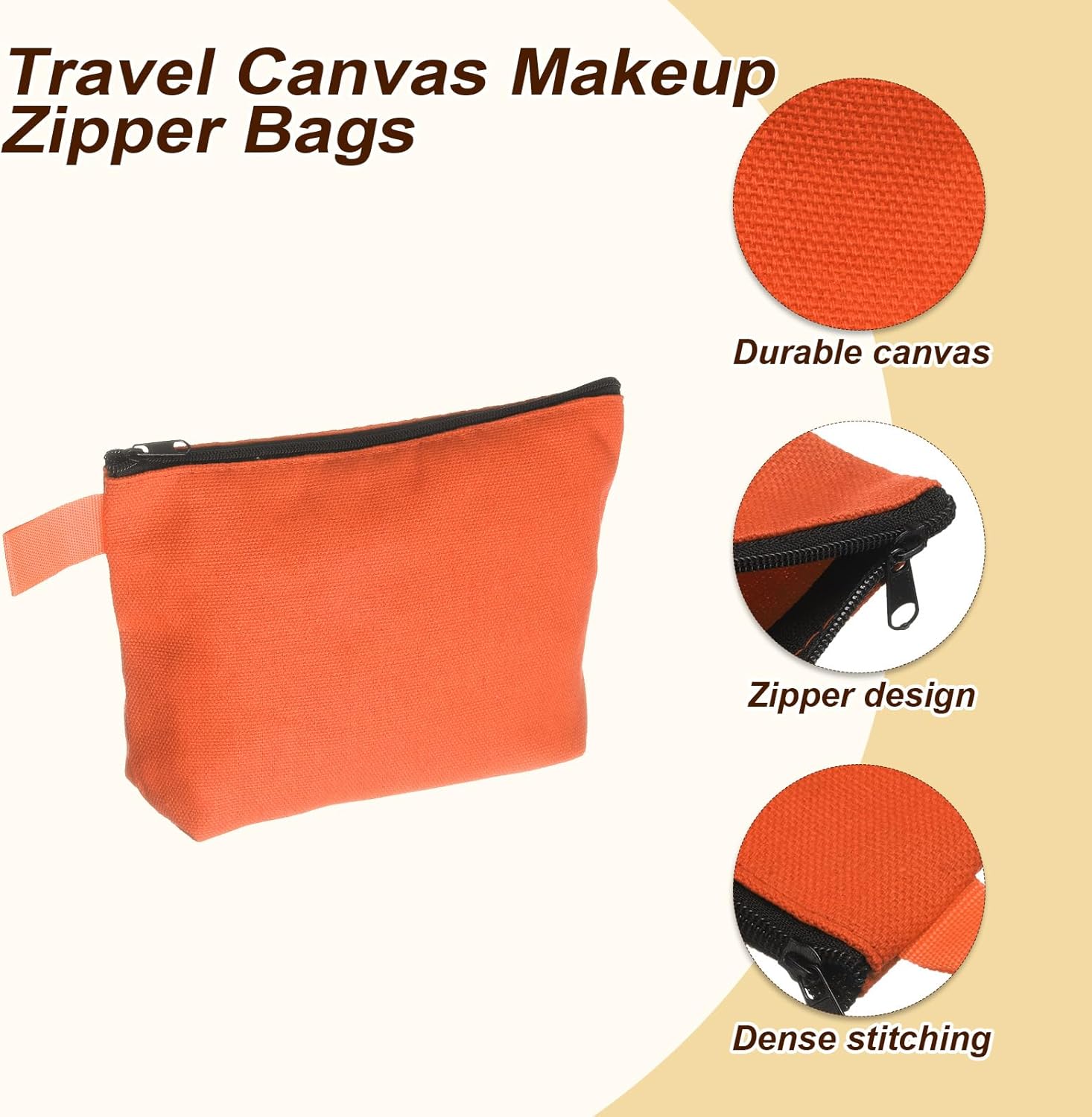 Canvas Makeup Bags, 10pcs Travel Cosmetic Bags Bulk, Multipurpose Plain Toiletry Zipper Pouches Blank DIY Craft Bags Pencil Bag for Women Teens, Orange(7.5 x 5 x 1.8inch) - Image 3