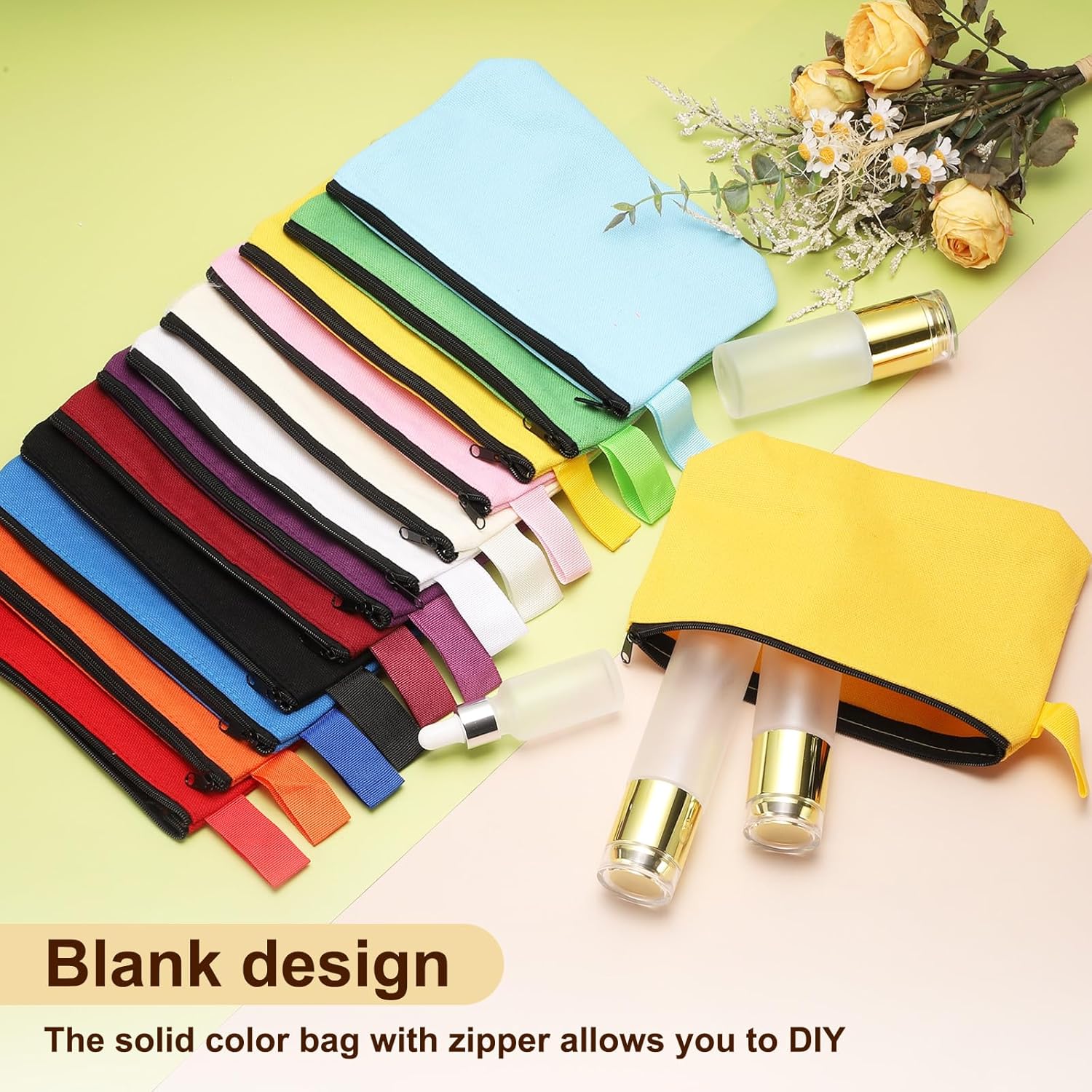 Canvas Makeup Bags, 10pcs Travel Cosmetic Bags Bulk, Multipurpose Plain Toiletry Zipper Pouches Blank DIY Craft Bags Pencil Bag for Women Teens, Orange(7.5 x 5 x 1.8inch) - Image 4