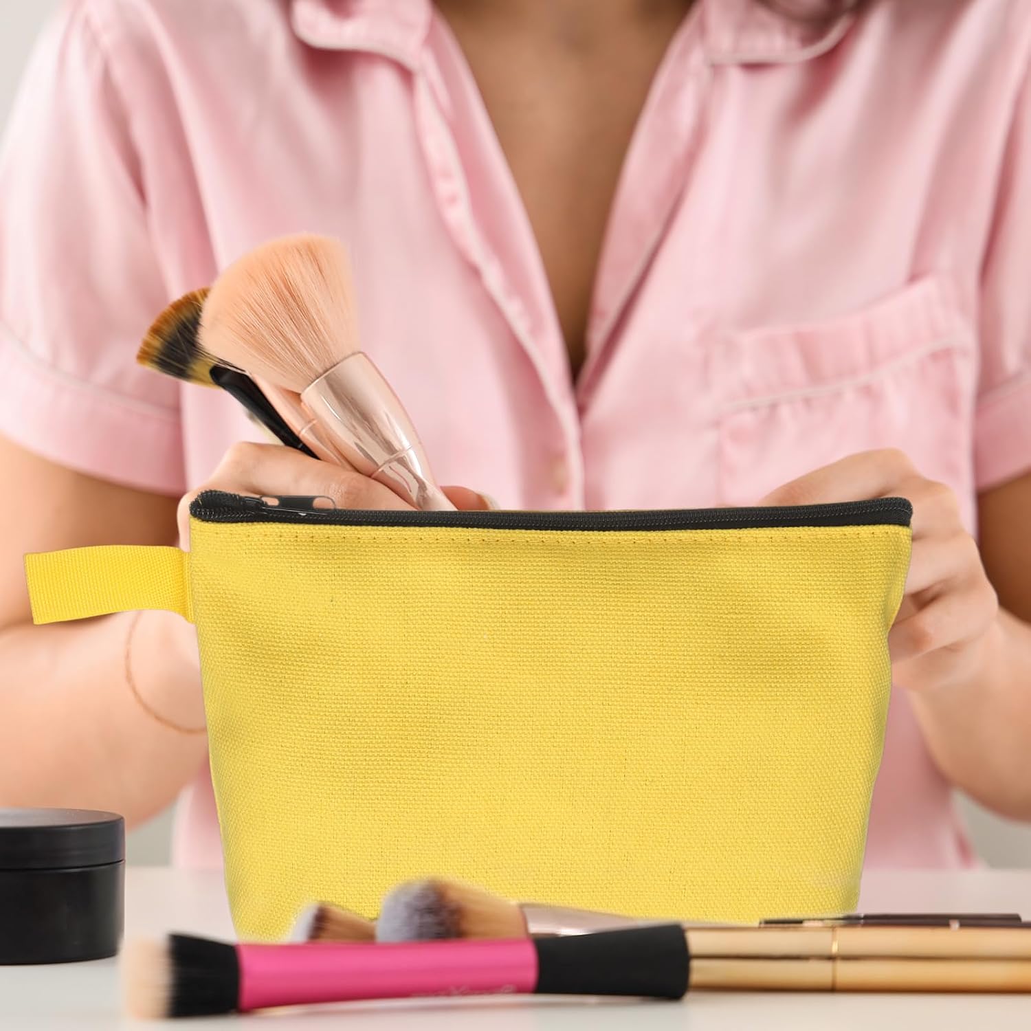 Canvas Makeup Bags, 10pcs Travel Cosmetic Bags Bulk, Multipurpose Plain Toiletry Zipper Pouches Blank DIY Craft Bags Pencil Bag for Women Teens, Orange(7.5 x 5 x 1.8inch) - Image 6