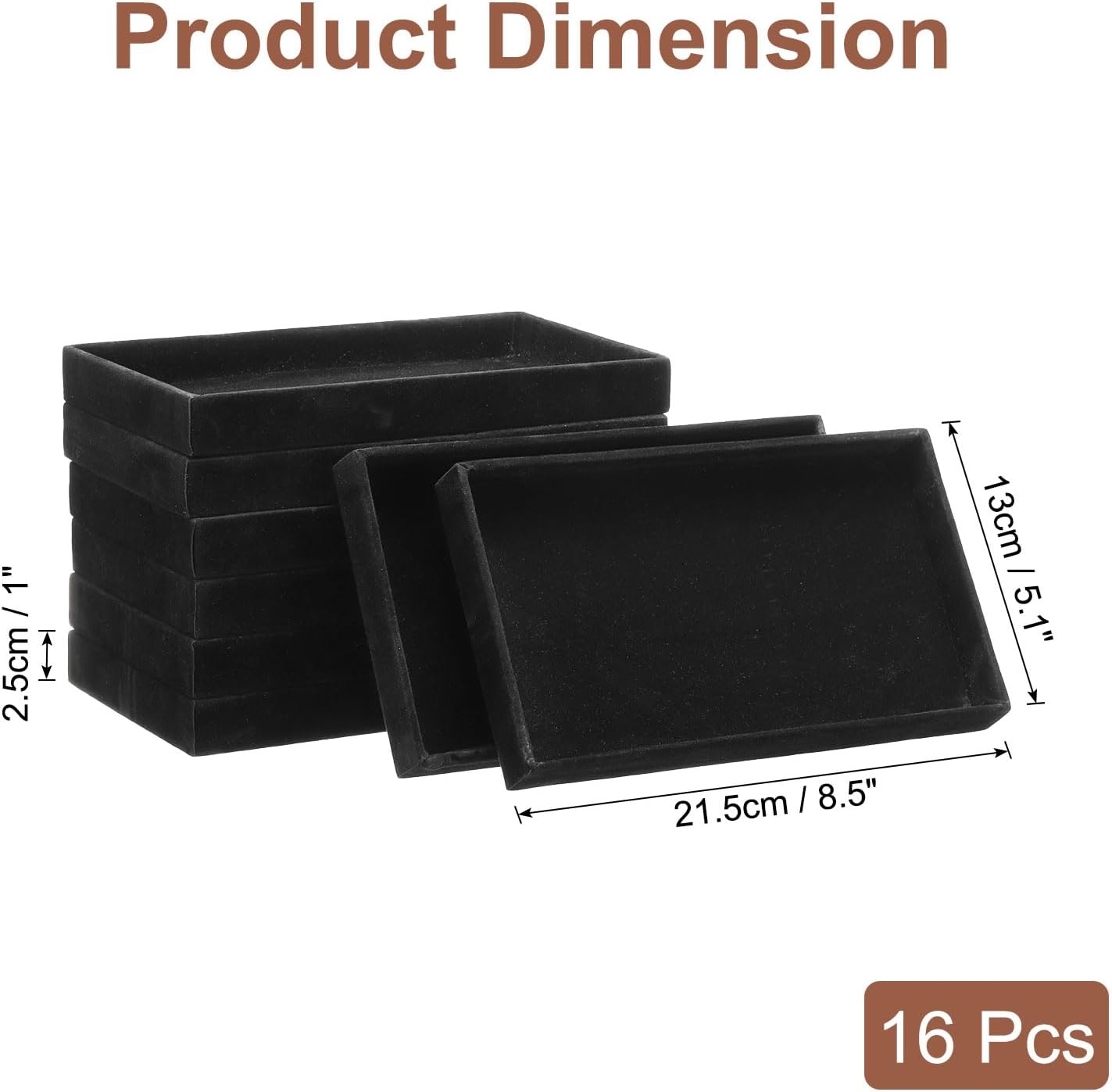 16PCS Jewelry Organizer Tray Stackable, Wooden Jewelry Containers Velvet Drawer Organizer Inserts Holder for Earrings Necklaces Rings Bracelet (8.5