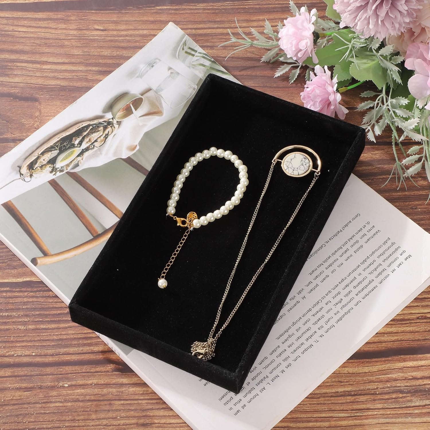 16PCS Jewelry Organizer Tray Stackable, Wooden Jewelry Containers Velvet Drawer Organizer Inserts Holder for Earrings Necklaces Rings Bracelet (8.5