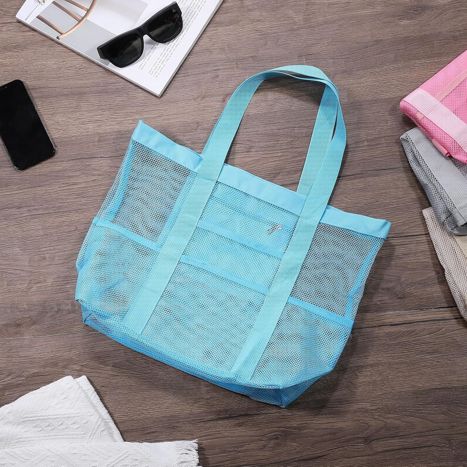 Mesh Beach Tote Bag, Upgraded Beach Towel Bags, Pool Bag for Vacation Travel Daily - Image 3
