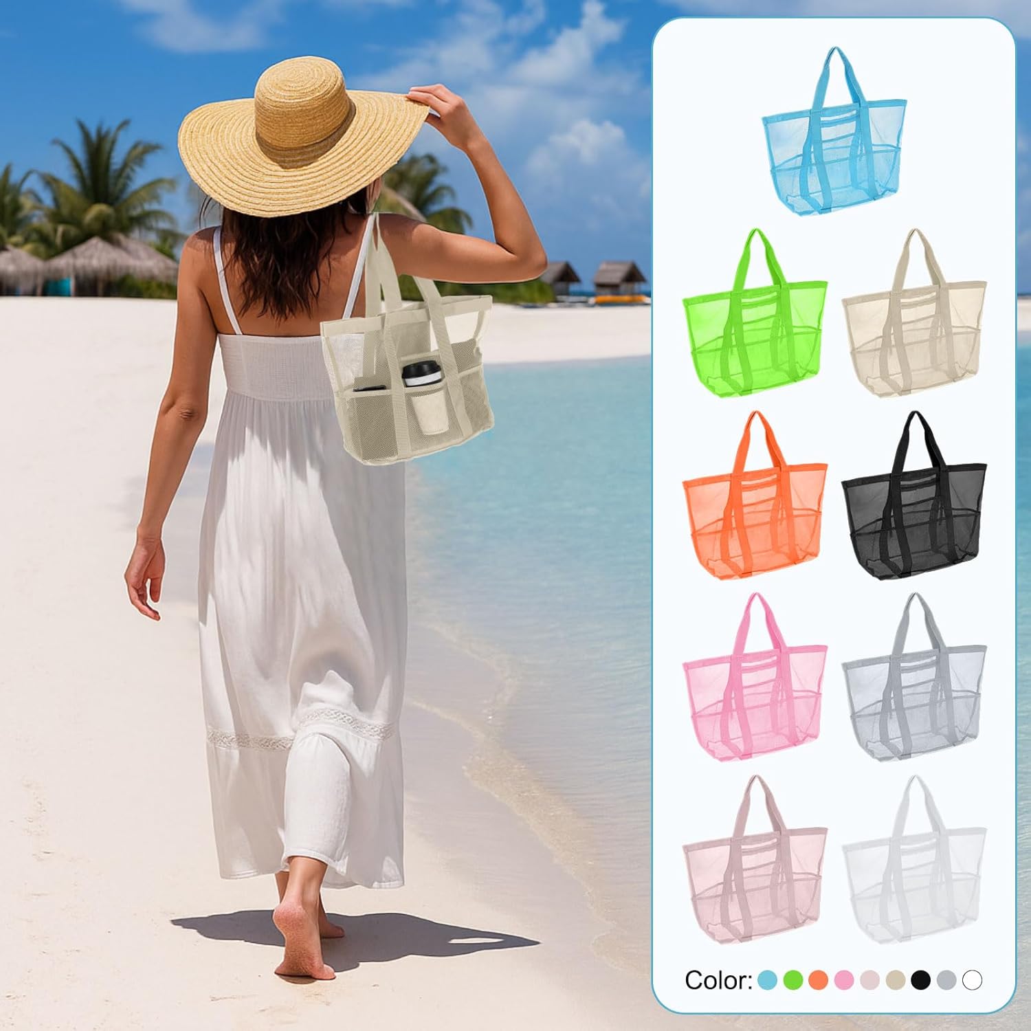 Mesh Beach Tote Bag, Upgraded Beach Towel Bags, Pool Bag for Vacation Travel Daily - Image 6