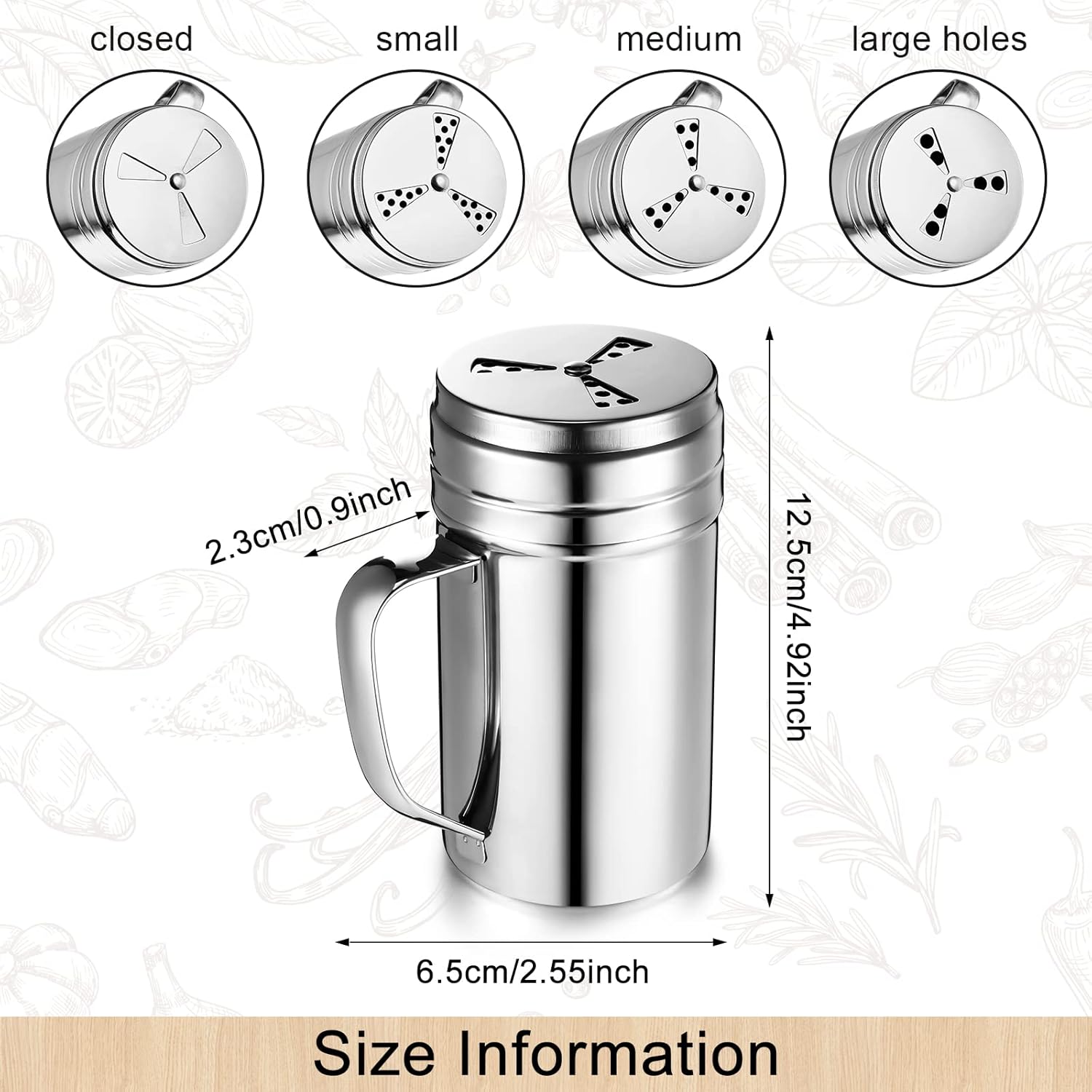3 Pieces Seasoning Bottle with Handle Stainless Steel Spice Shaker Metal Versatile Dredge Shaker with Rotating Cover for Cooking Kitchen Gadget (Fan Style Lid,Large) - Image 2