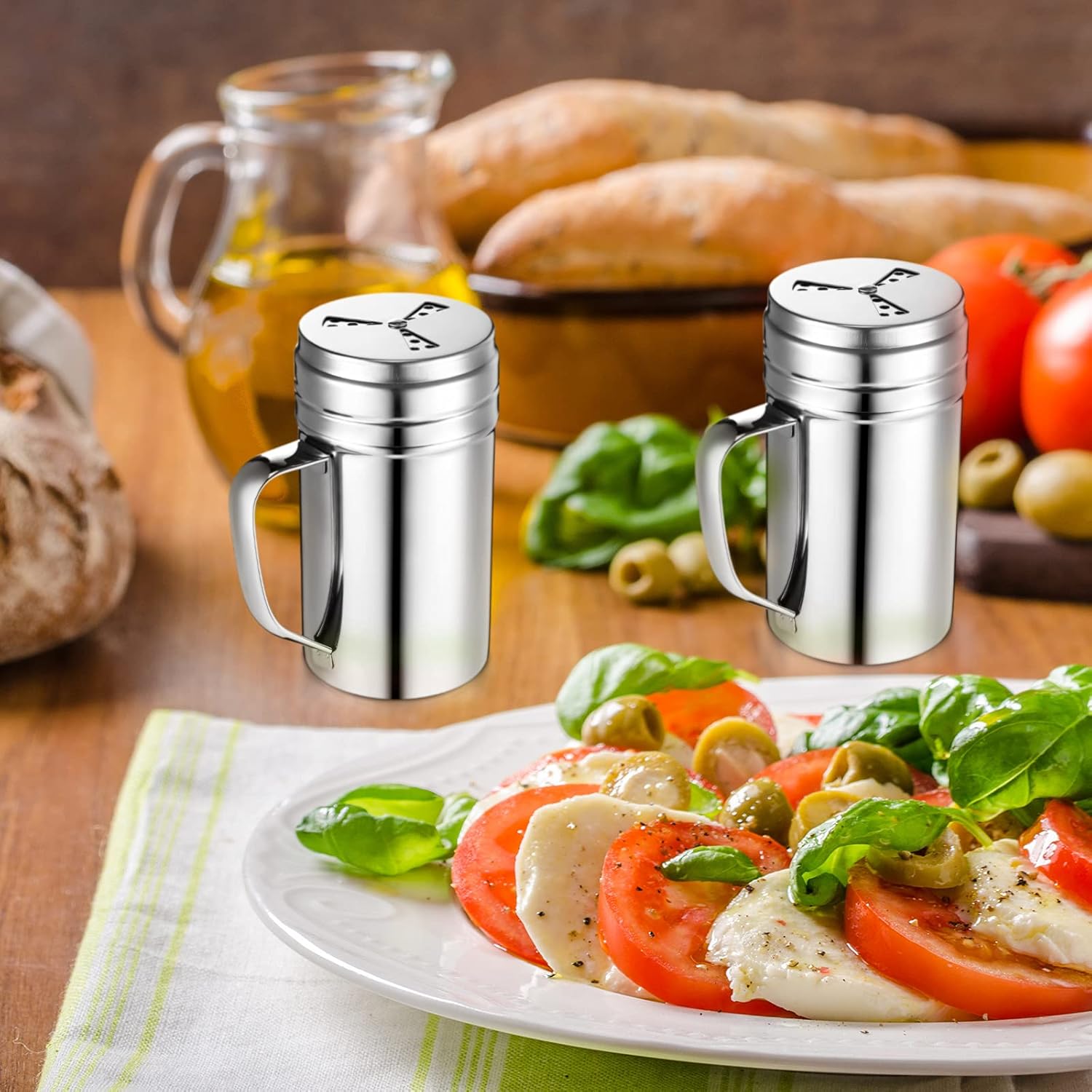 3 Pieces Seasoning Bottle with Handle Stainless Steel Spice Shaker Metal Versatile Dredge Shaker with Rotating Cover for Cooking Kitchen Gadget (Fan Style Lid,Large) - Image 6