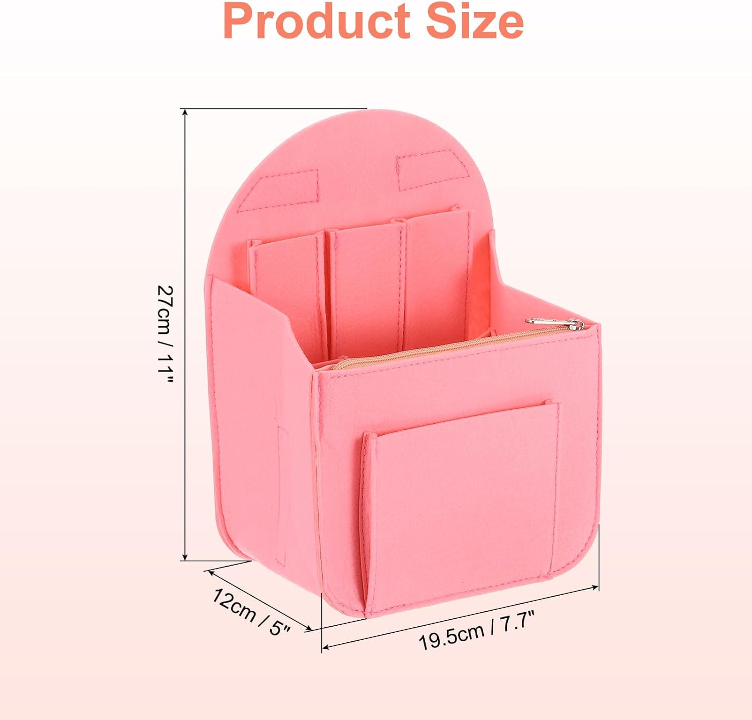 Purse Organizer Insert, Portable Felt Organizer Bags with Metal Zipper Multiple Compartments Purse Liner for Backpack Rucksack Handbag Shoulder Bag (7.7