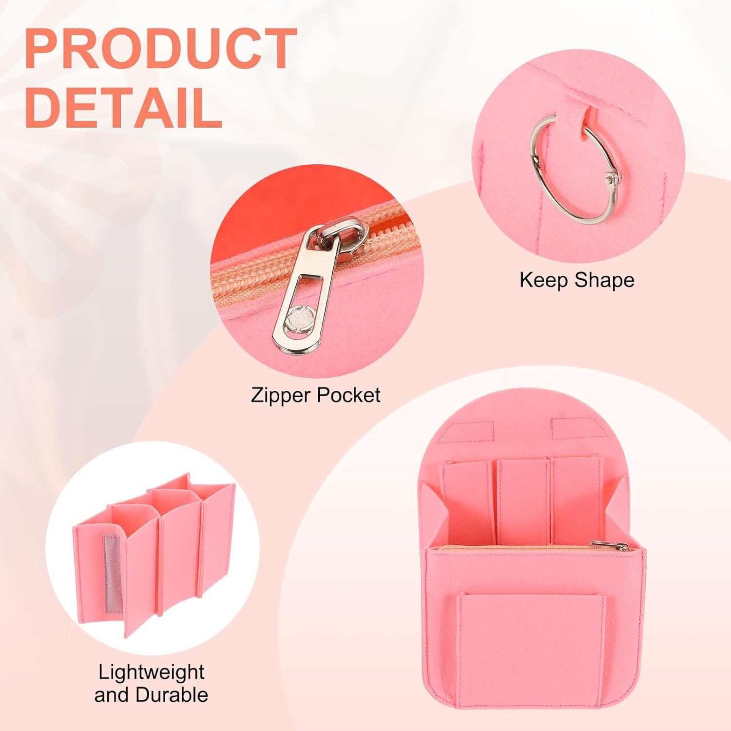 Purse Organizer Insert, Portable Felt Organizer Bags with Metal Zipper Multiple Compartments Purse Liner for Backpack Rucksack Handbag Shoulder Bag (7.7