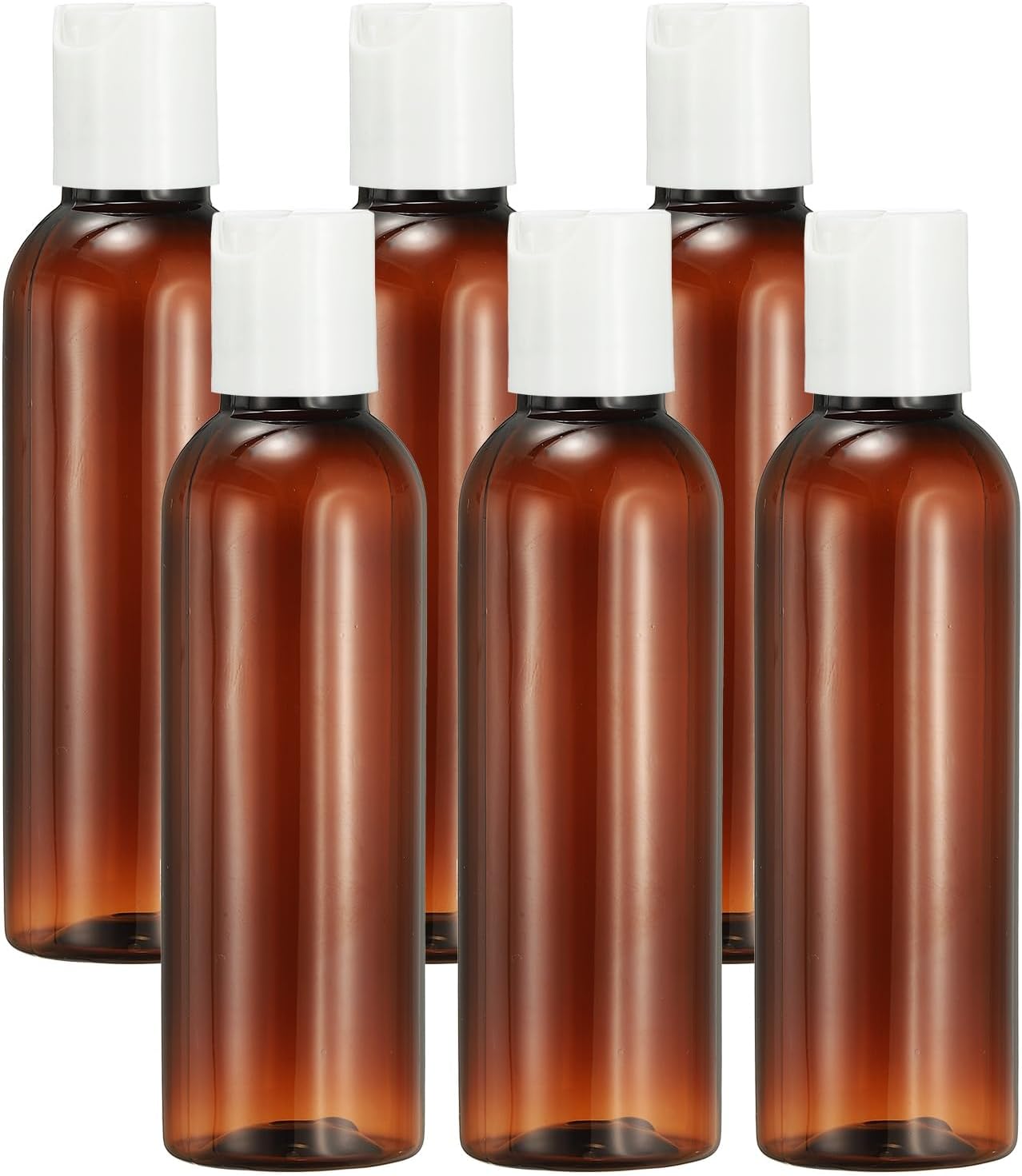 6 Pcs Plastic Travel Bottles, 2 oz Empty Shampoo Bottles with White Disc Top Caps Clear Refillable Travel Squeeze Containers for Lotions Cosmetics Body Soap, Brown - Image 1