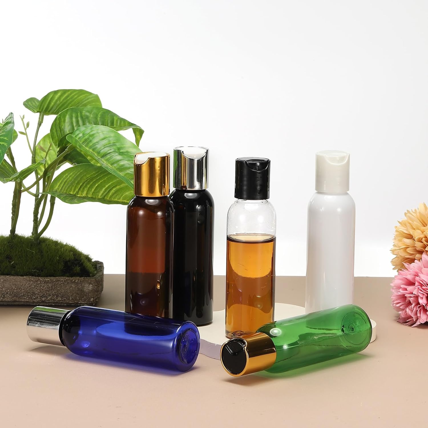 6 Pcs Plastic Travel Bottles, 2 oz Empty Shampoo Bottles with White Disc Top Caps Clear Refillable Travel Squeeze Containers for Lotions Cosmetics Body Soap, Brown - Image 5