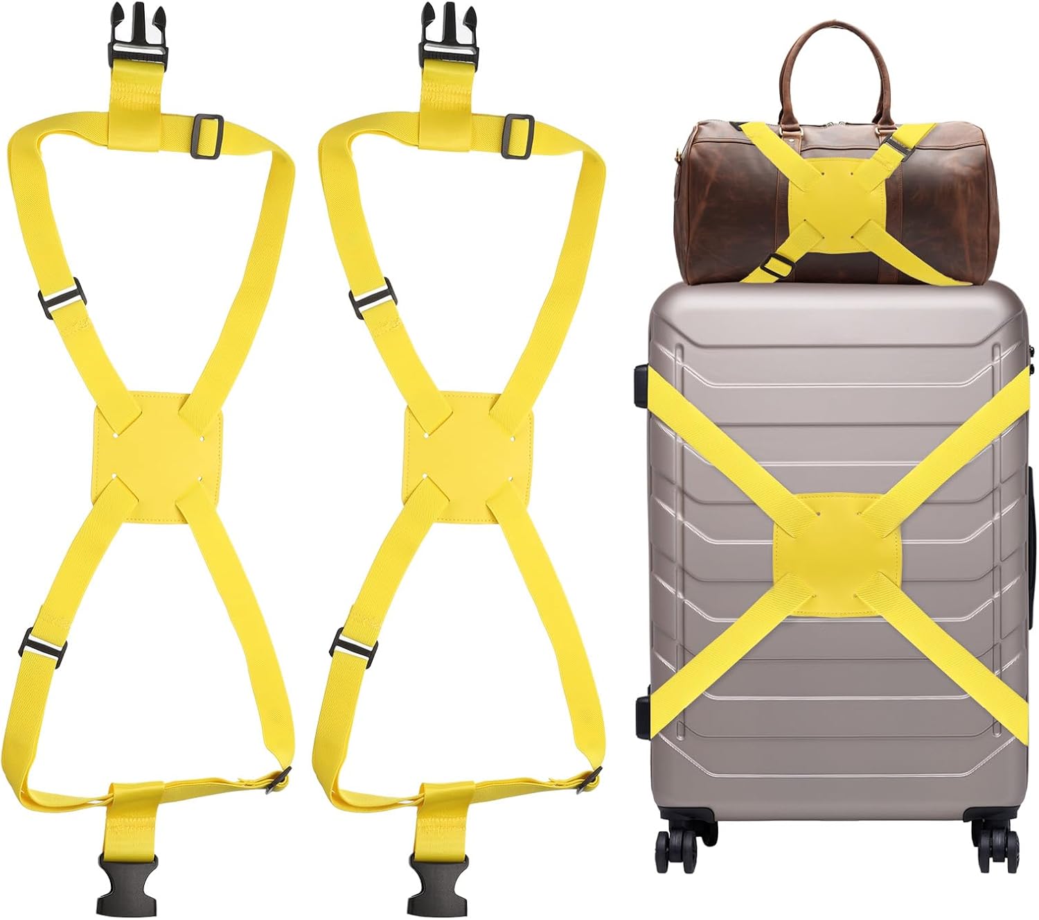 2 Pcs Luggage Straps Bungees Adjustable Luggage Strap Buckle Carry Bag Elastic Suitcase Strap Belt Airport Travel Accessories for Travel Baggage Handbag Add Bag, Yellow - Image 1