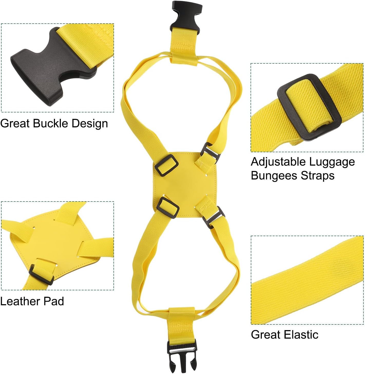 2 Pcs Luggage Straps Bungees Adjustable Luggage Strap Buckle Carry Bag Elastic Suitcase Strap Belt Airport Travel Accessories for Travel Baggage Handbag Add Bag, Yellow - Image 3