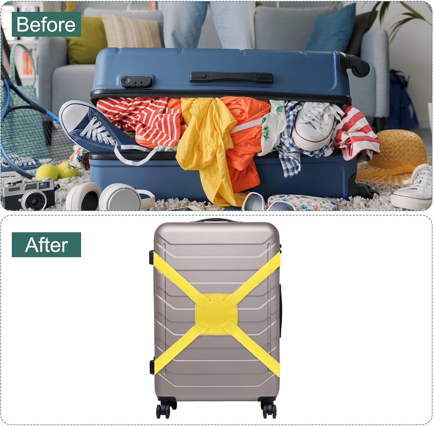 2 Pcs Luggage Straps Bungees Adjustable Luggage Strap Buckle Carry Bag Elastic Suitcase Strap Belt Airport Travel Accessories for Travel Baggage Handbag Add Bag, Yellow - Image 4