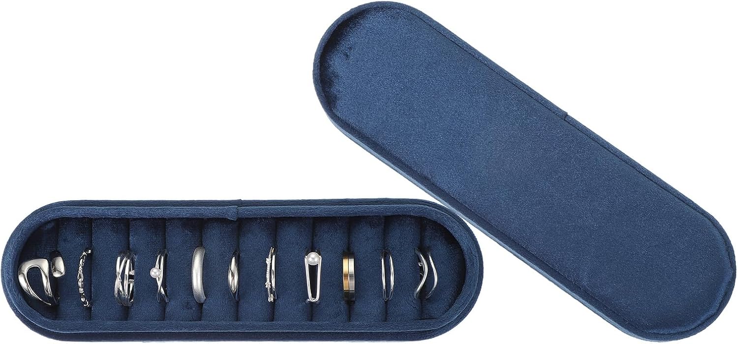 Velvet Ring Box, 11 Slots Travel Jewelry Case Ring Holder Organizer for Women Gift Proposal Christmas, Dark Blue - Image 1