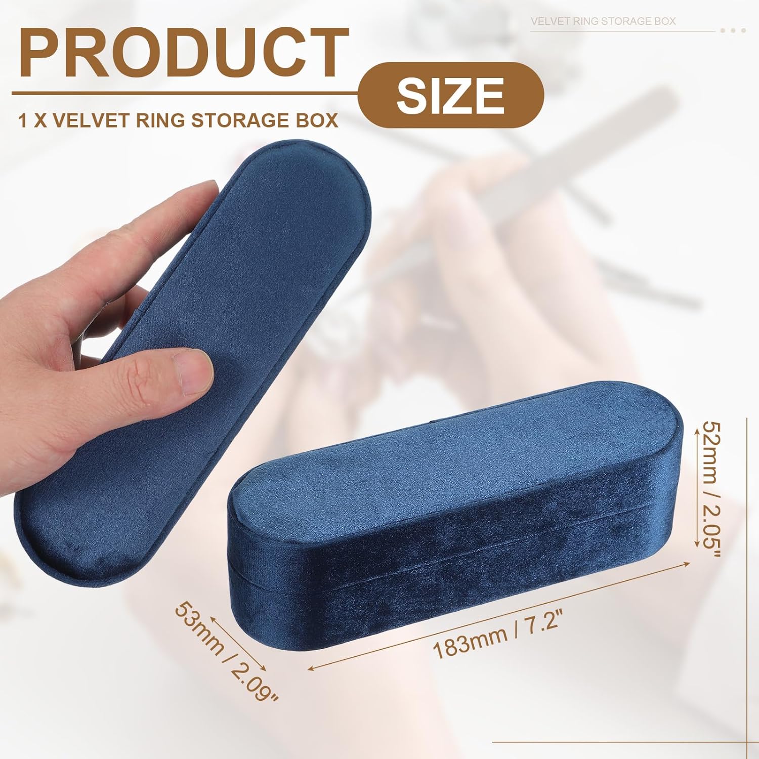 Velvet Ring Box, 11 Slots Travel Jewelry Case Ring Holder Organizer for Women Gift Proposal Christmas, Dark Blue - Image 2