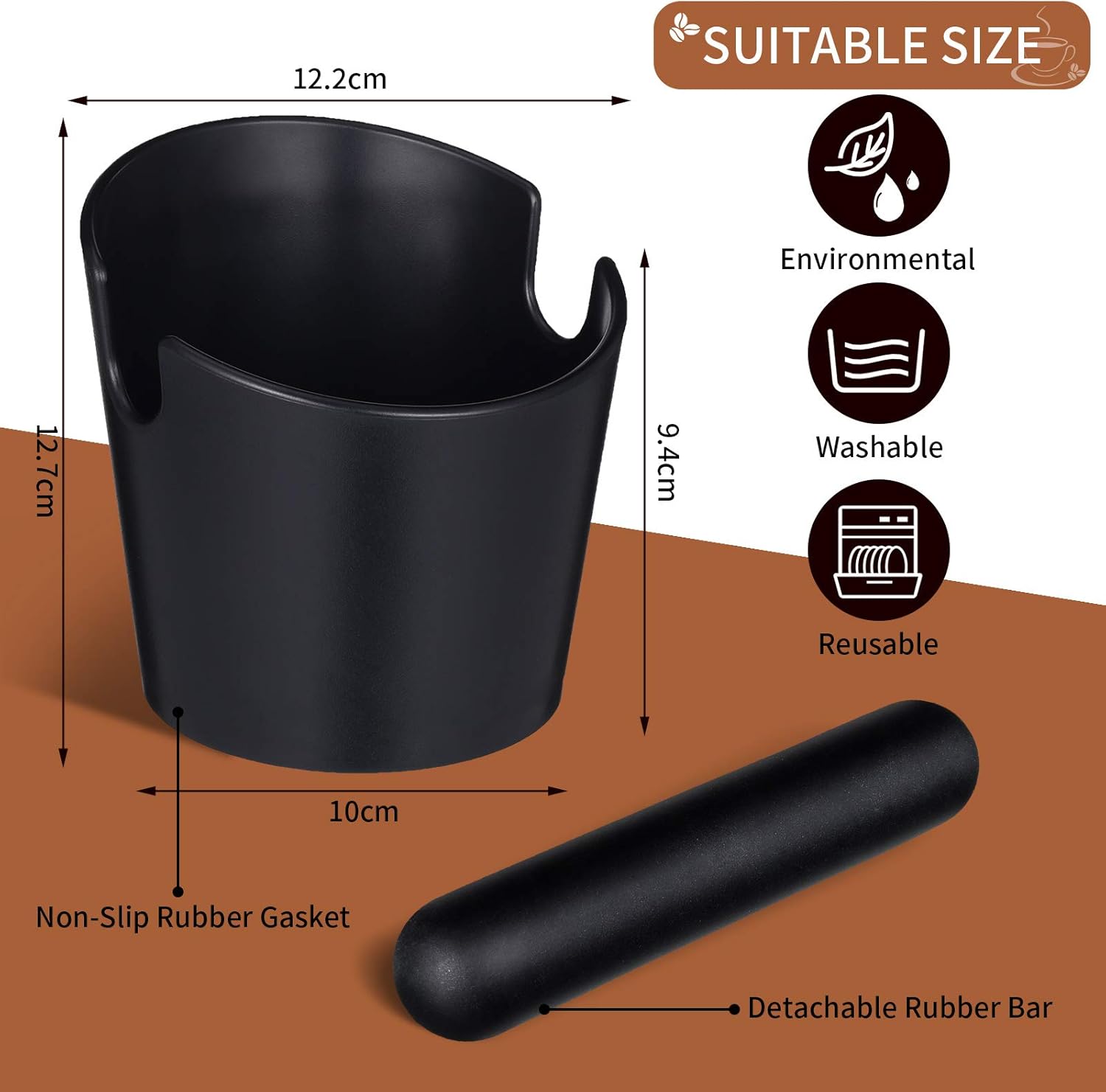 Set of 2 Pieces Espresso Knock Box and Coffee Tamper Mat Reliable Barista Tools with Removable Knock Bar Non-slip Base Food Safe Silicone Espresso Tamper Mat for Barista Bar Shop Worktop - Image 2