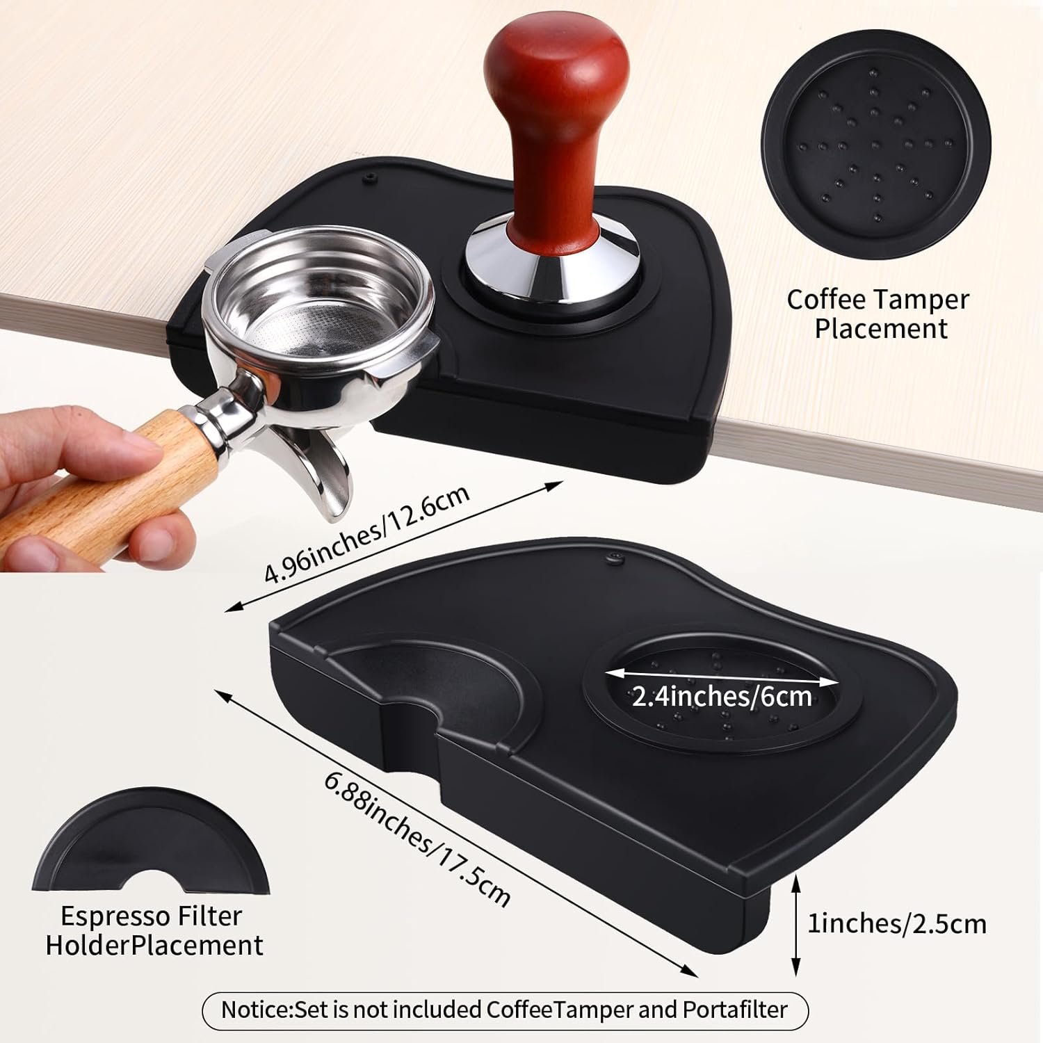 Set of 2 Pieces Espresso Knock Box and Coffee Tamper Mat Reliable Barista Tools with Removable Knock Bar Non-slip Base Food Safe Silicone Espresso Tamper Mat for Barista Bar Shop Worktop - Image 3