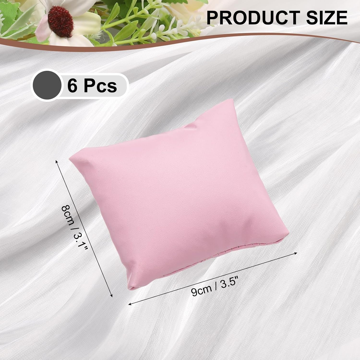 6pcs Leather Watch Pillows, Jewelry Display Pillow for Bracelet, Watch, Anklet, Bangle, Dangle Earring and Necklace Pink - Image 2