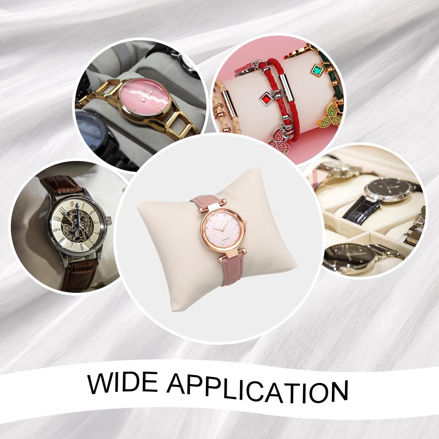6pcs Leather Watch Pillows, Jewelry Display Pillow for Bracelet, Watch, Anklet, Bangle, Dangle Earring and Necklace Pink - Image 5