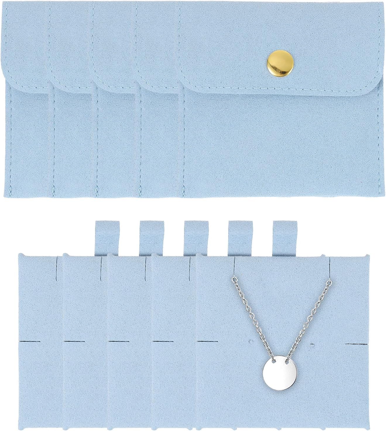 5 Pcs Microfiber Jewelry Pouches with Insert Pad, 8 x 8cm Snap Button Jewelry Velvet Gift Bags Organizer for Rings Necklace Bracelet, Light Blue - Image 1