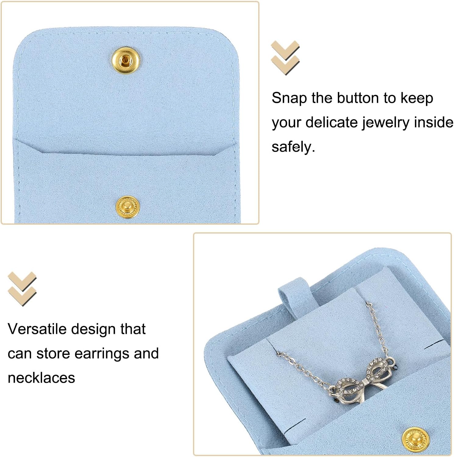 5 Pcs Microfiber Jewelry Pouches with Insert Pad, 8 x 8cm Snap Button Jewelry Velvet Gift Bags Organizer for Rings Necklace Bracelet, Light Blue - Image 4