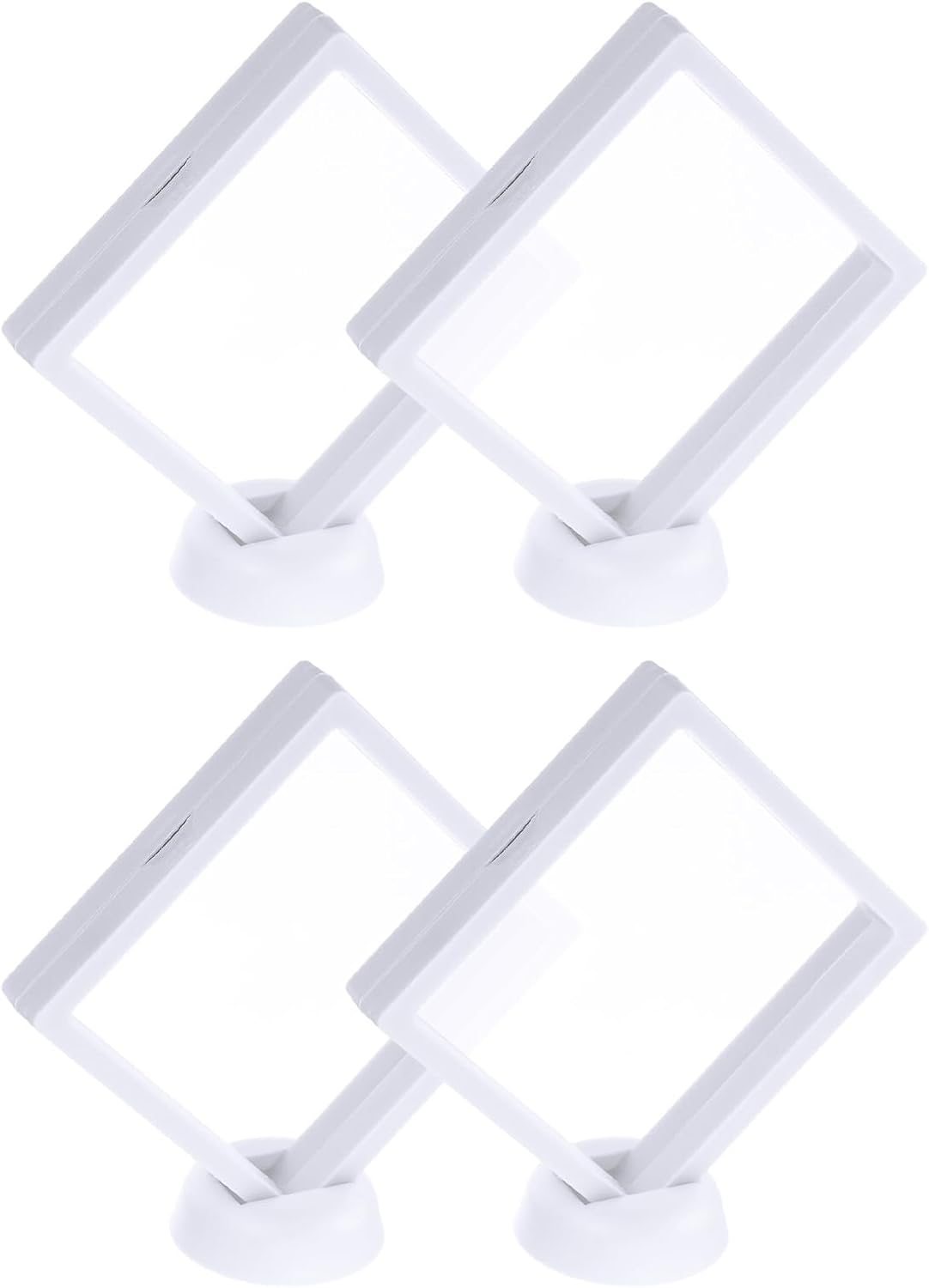 4 Pcs 3D Floating Display Case, 4.33 x 4.33 Inch Floating Frame Display Holder Stand, Transparent PE Jewelry Storage Box, White - Image 1