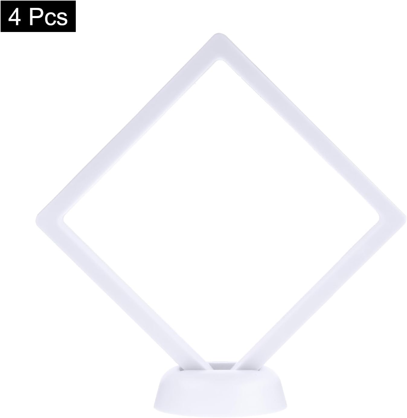 4 Pcs 3D Floating Display Case, 4.33 x 4.33 Inch Floating Frame Display Holder Stand, Transparent PE Jewelry Storage Box, White - Image 3