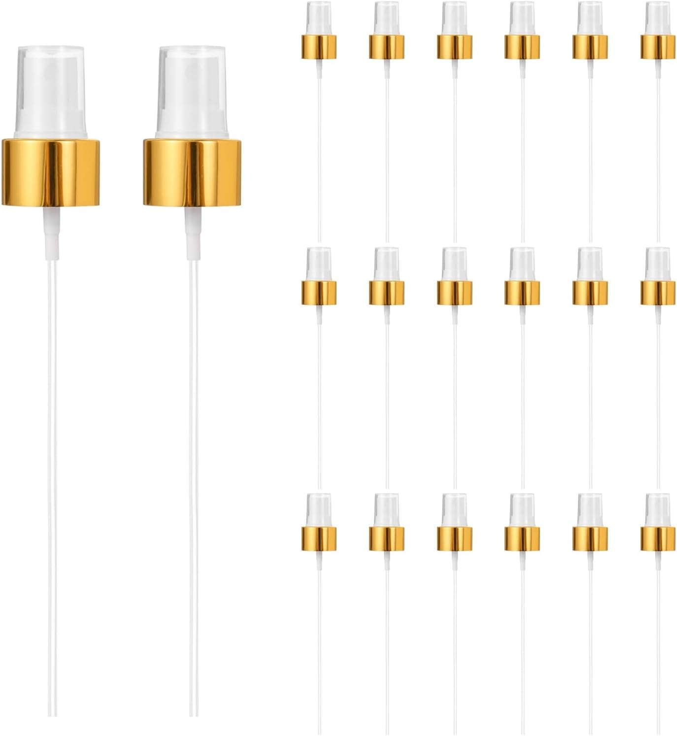24 Pcs Gold White Spray Top, 24/410 Fine Mist Sprayer Reusable Replacement Spray Bottle Pump Plastic Top for Cosmetic Perfume and Body Sprays Bottle - Image 1
