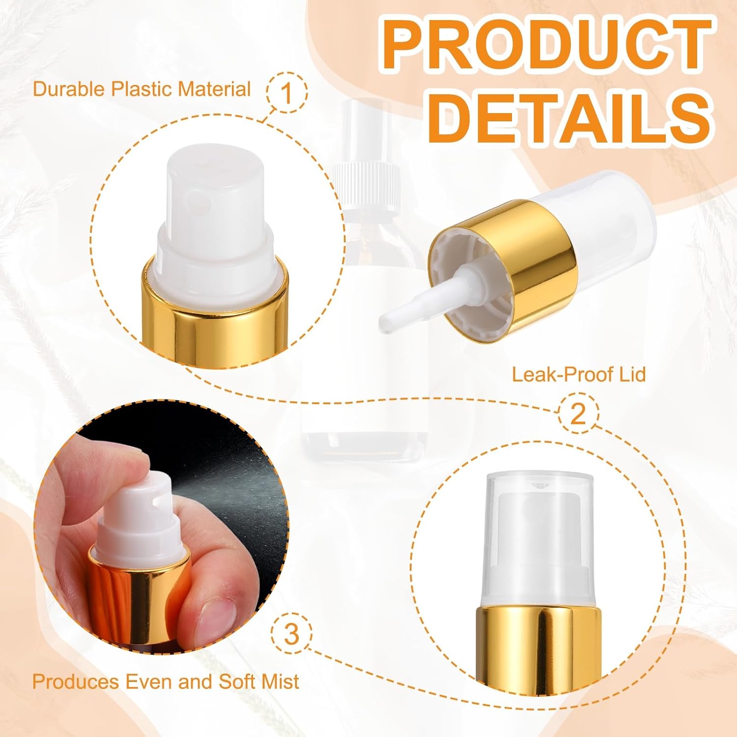 24 Pcs Gold White Spray Top, 24/410 Fine Mist Sprayer Reusable Replacement Spray Bottle Pump Plastic Top for Cosmetic Perfume and Body Sprays Bottle - Image 3