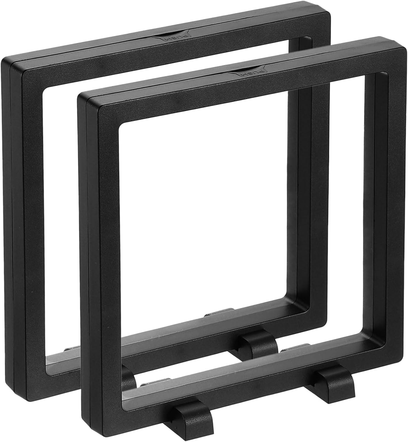2 Pcs 3D Floating Display Case, 6.3 x 6.3 x 0.8 Inch Floating Frame Display Holder Stand, Transparent PE Jewelry Storage Box, Black - Image 1
