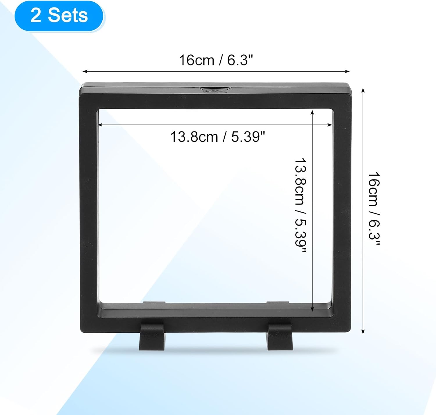 2 Pcs 3D Floating Display Case, 6.3 x 6.3 x 0.8 Inch Floating Frame Display Holder Stand, Transparent PE Jewelry Storage Box, Black - Image 2