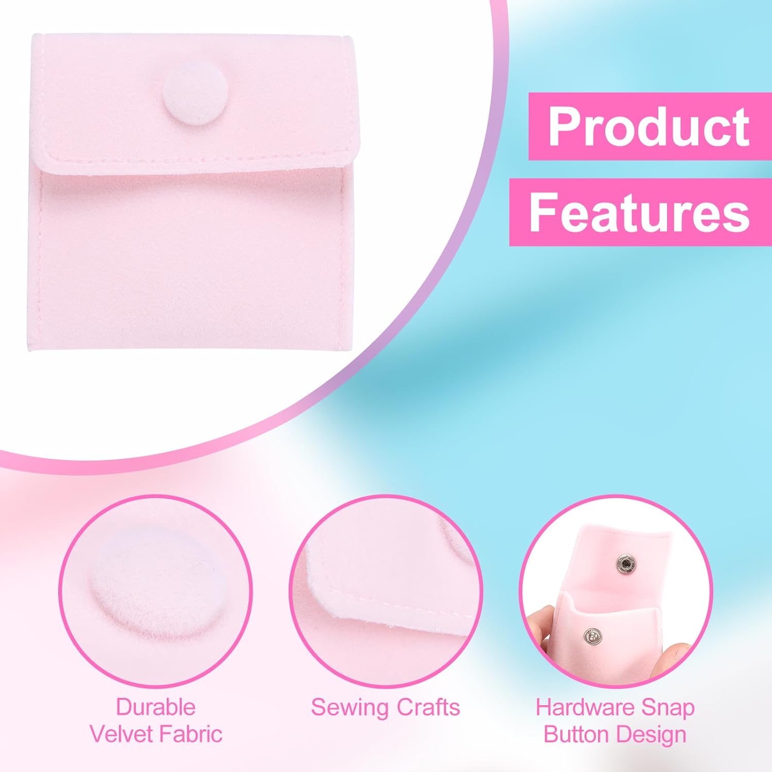 12 Pcs Velvet Jewelry Pouches with Snap Button 2.8x2.8 Inches,Soft Jewelry Pouches Storage Bags Small Velvet Gift Bags with 10 Divider Fit for Rings Necklace Bracelet, Pink - Image 3